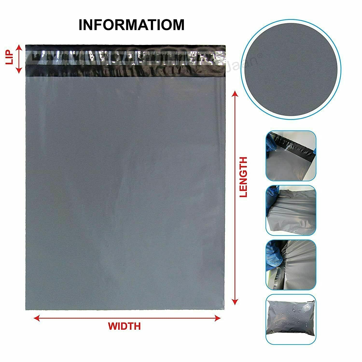 G4GADGET Grey Polythene Mailing Postal Bags - 50 Count, 14' X 21', 50 Micron Thickness 7