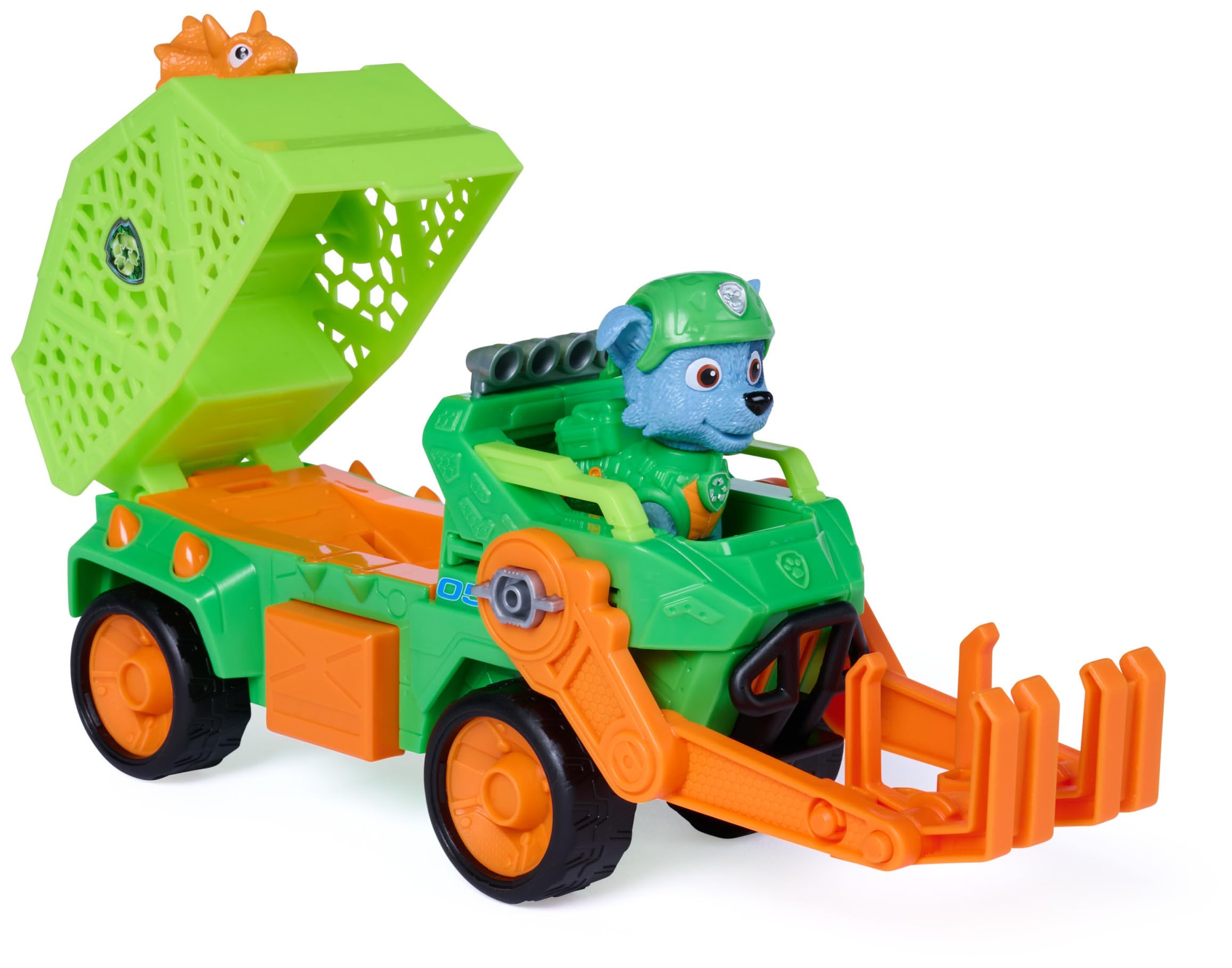 Paw Patrol Rocky Dino Rescue Recycler - 22.8 cm Truck, Rocky Figure, Ages 3+