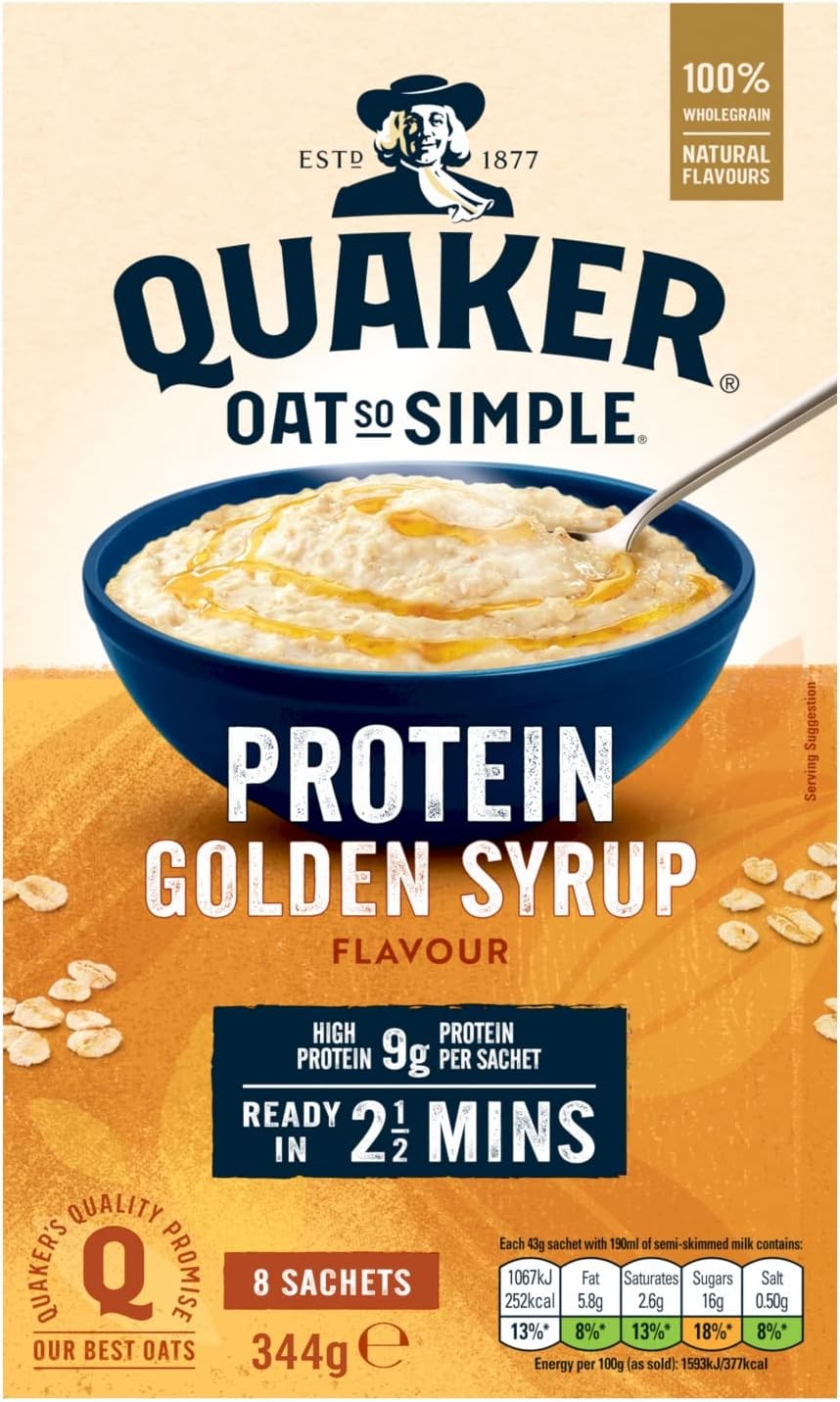 Quaker Oat So Simple Protein Golden Syrup Porridge, 8x43g 16