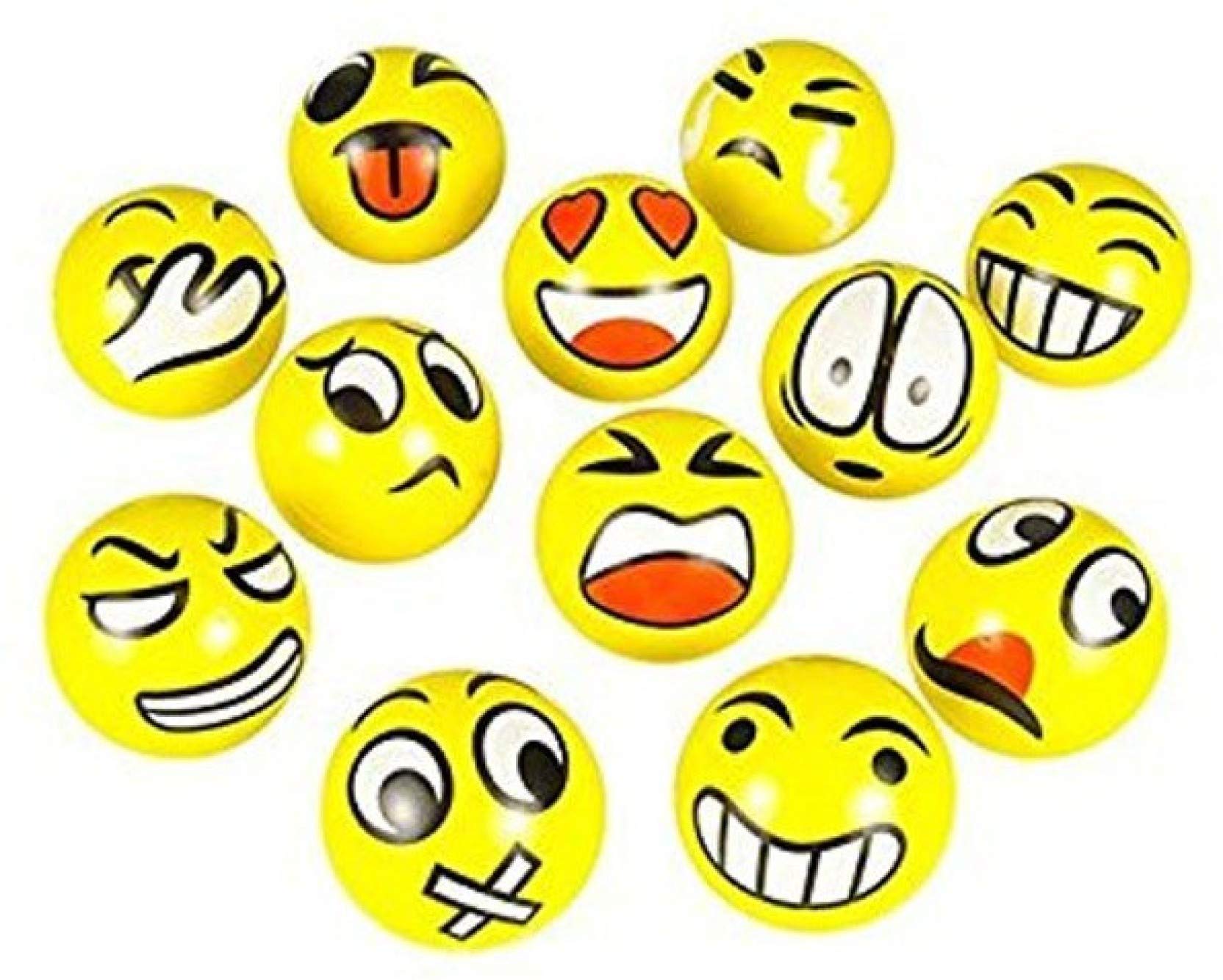 SHATCHI 24 Pack Happy Yellow Emoji Stress Balls - 6cm PU Foam | Unisex Kids/Adults