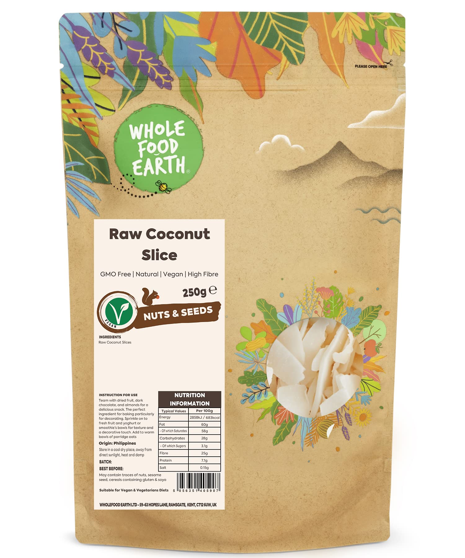 Wholefood Earth - Raw Coconut Slice (250 g)