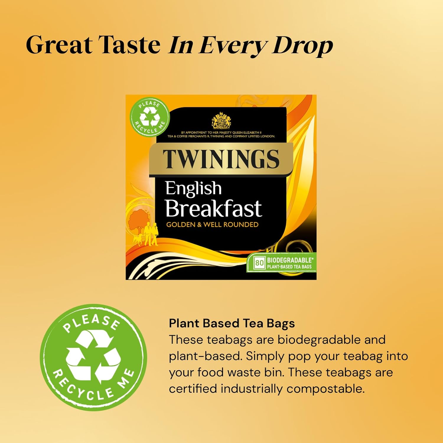 Twinings English Breakfast Tea | Golden, Well-Rounded & Full-Bodied Black Tea | 80 Tea Bags