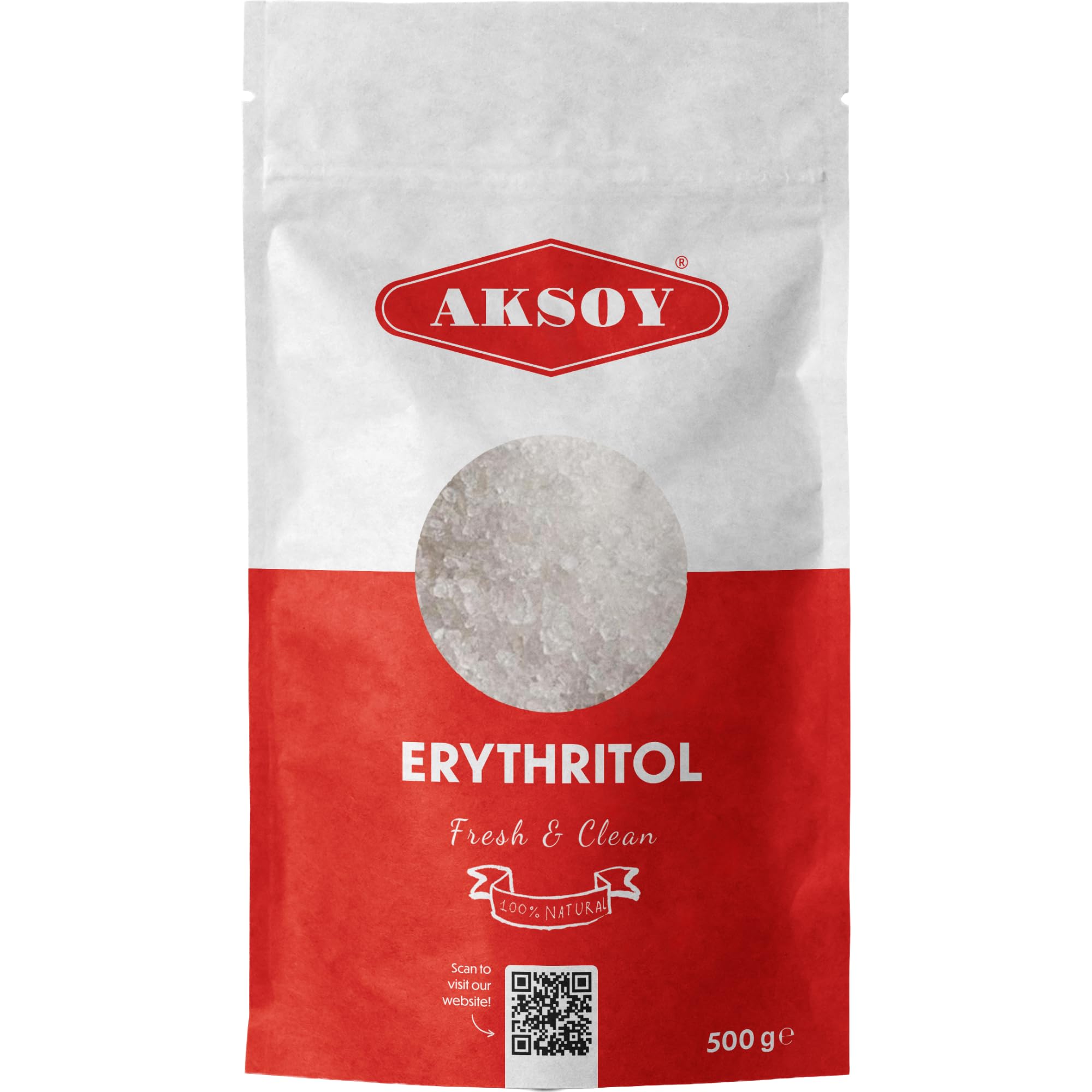 AKSOY Erythritol Granulated Sugar Substitute - Zero Calorie, 100% Natural, 500g