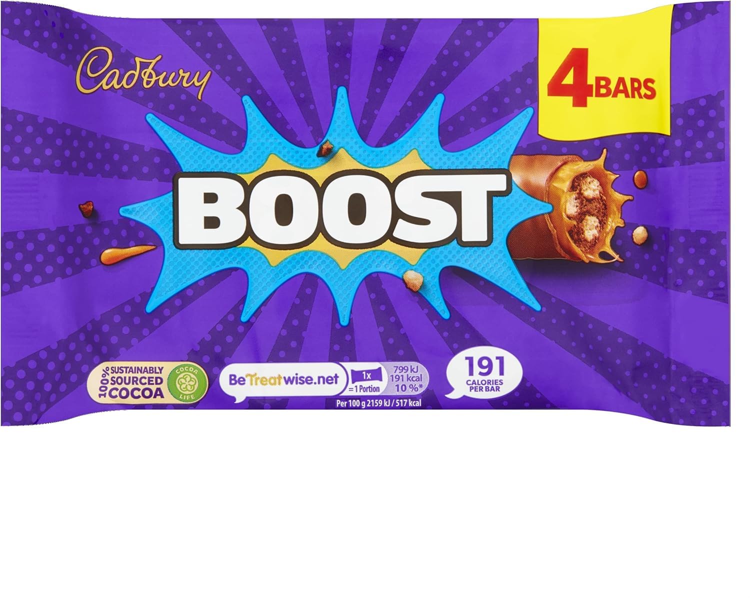 Cadbury Boost Original Chocolate Bars with Biscuit & Caramel in Milk Chocolate, 4 x 37g 8