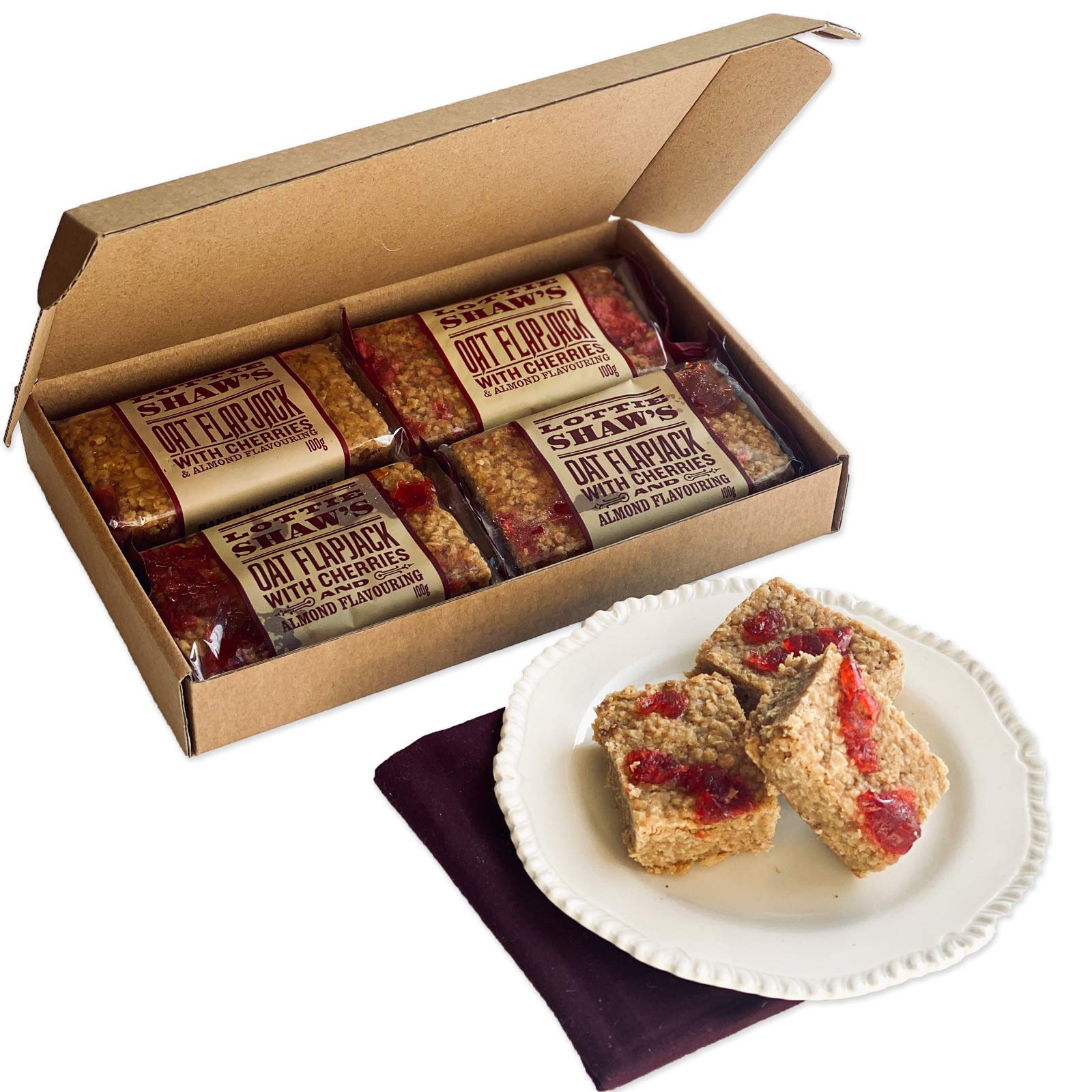 Lottie Shaw's - Traditional Oat Flapjacks with Cherries & Almond Flavouring Pack of 4