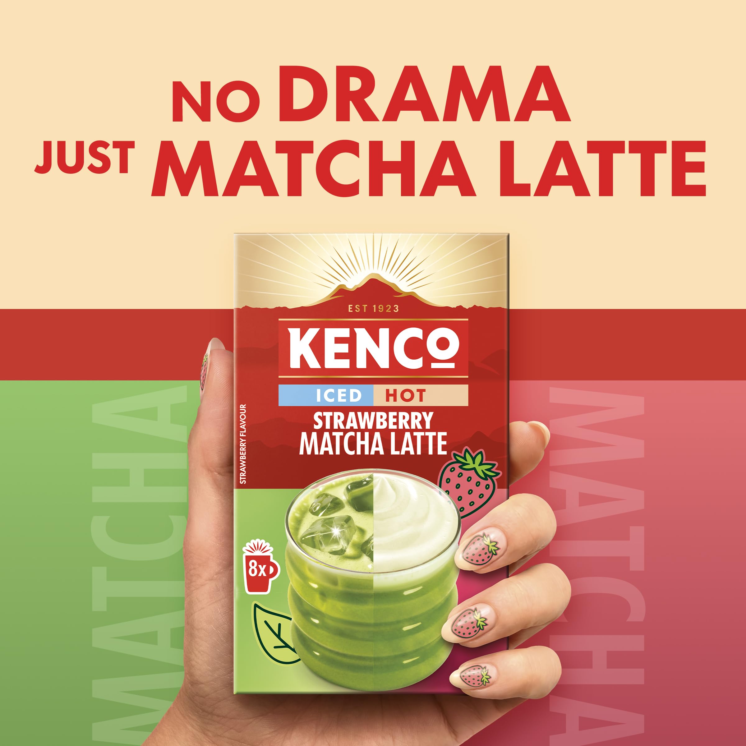 Kenco Strawberry Matcha Latte Instant Coffee Powder Sachets | Hot or Iced | 40 Servings