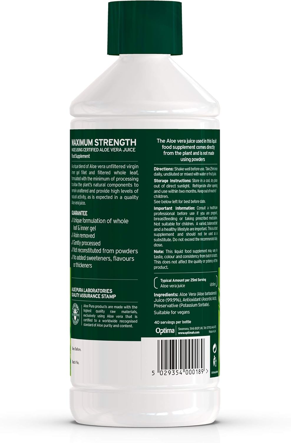 Aloe Pura Aloe Vera Juice Max Strength 1L - Vegan, No Added Sweeteners 6