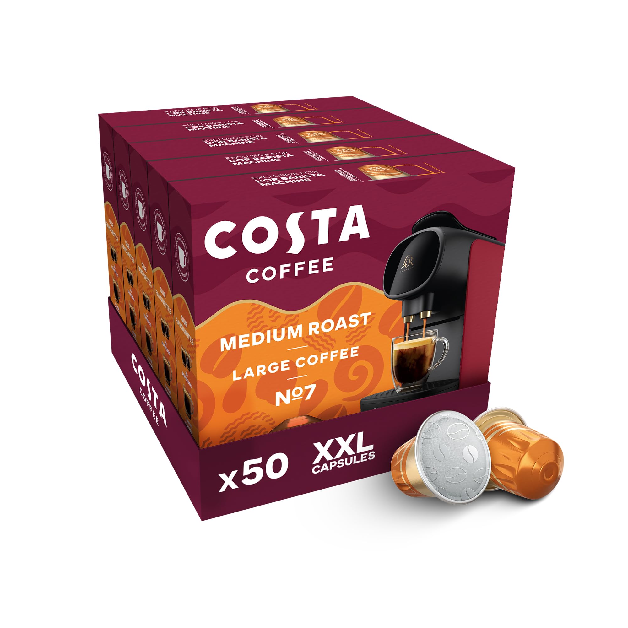 L"OR - Costa Smooth Medium Roast XXL Coffee Pods (Pack of 5, 50 Capsules)