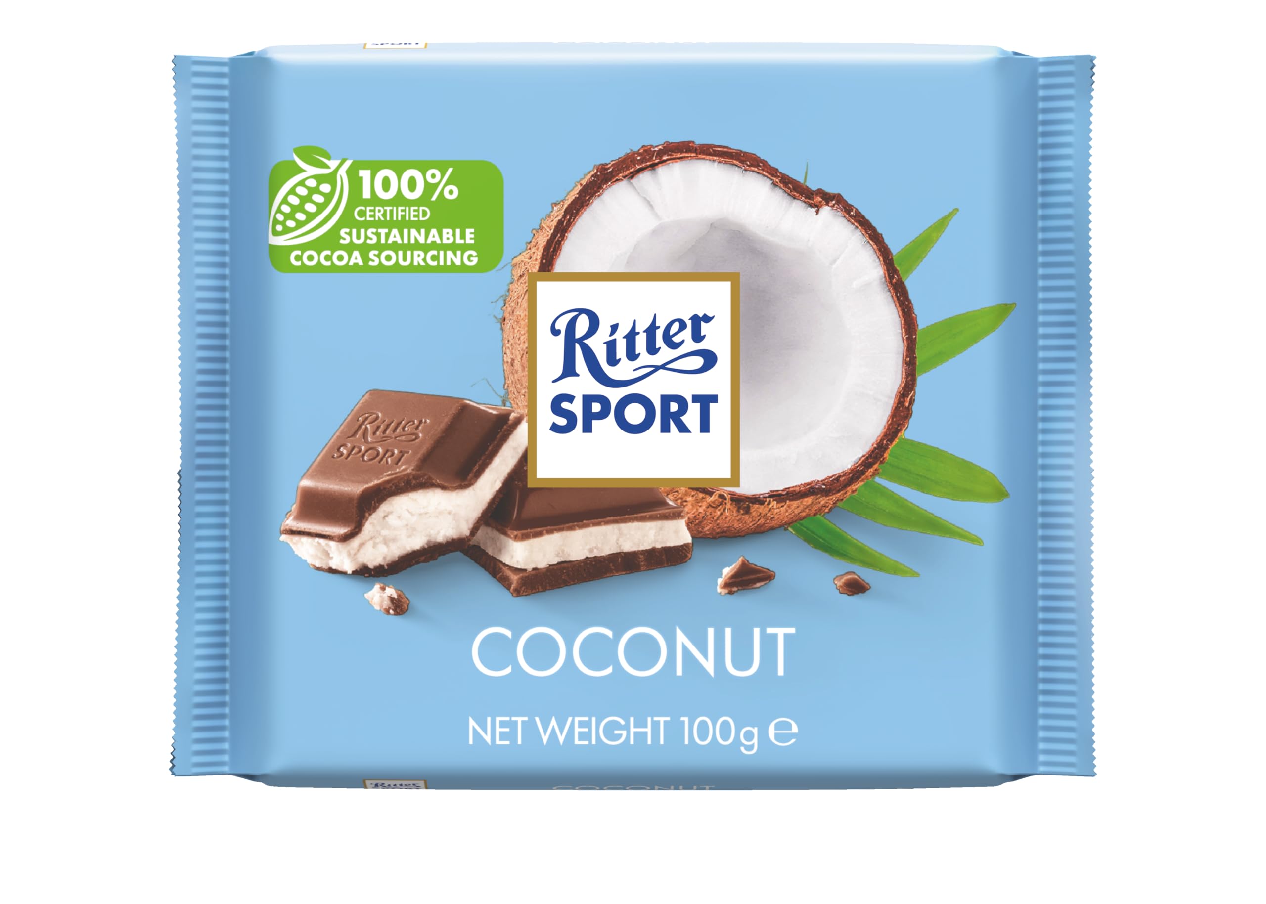 Ritter Sport Coconut Milk Chocolate Bar, 100g - Creamy Milk Chocolate with Desiccated Coconut Filling