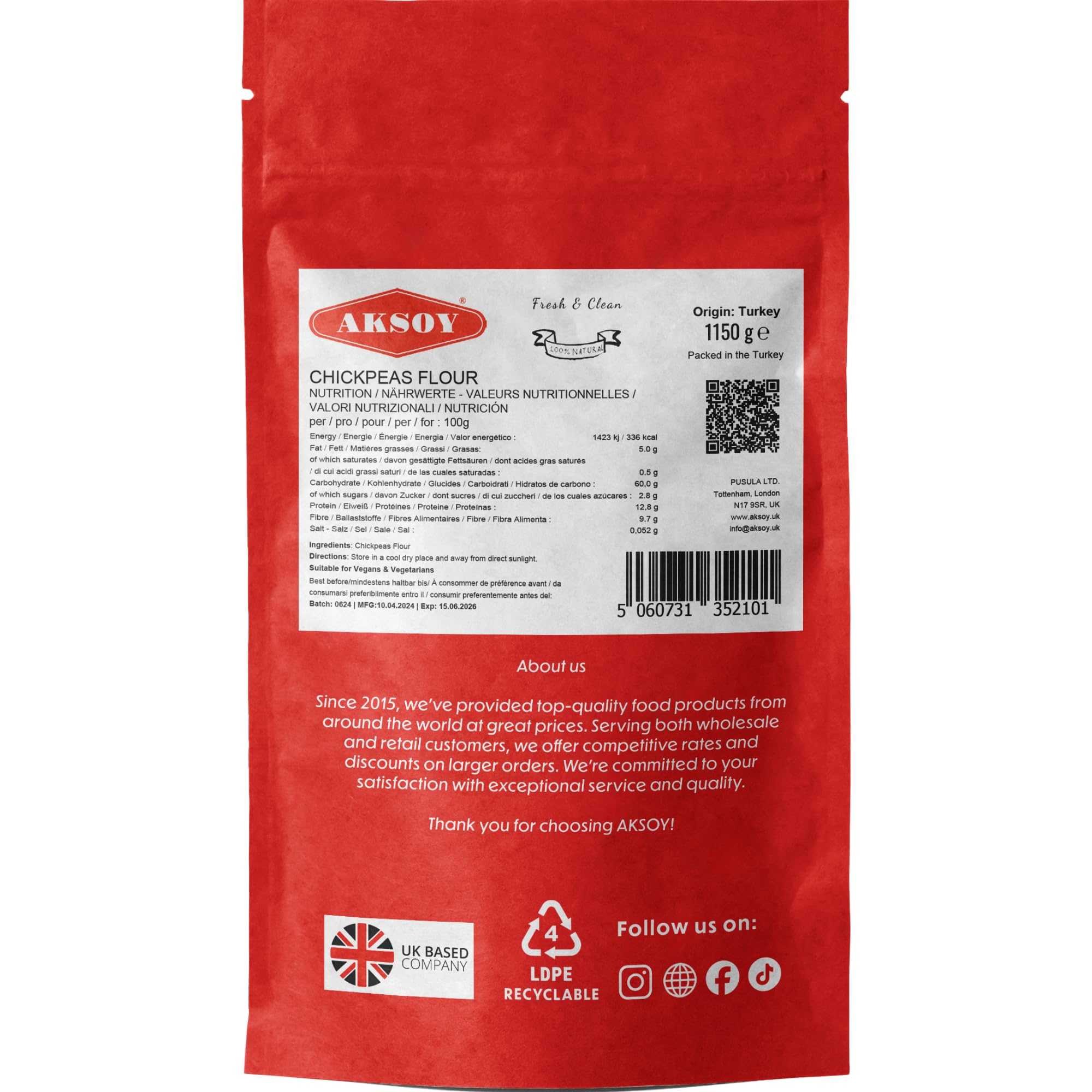 Aksoy Kichererbsenmehl 1150 g | Proteinreiches, glutenfreies Back- und Kochmehl 8