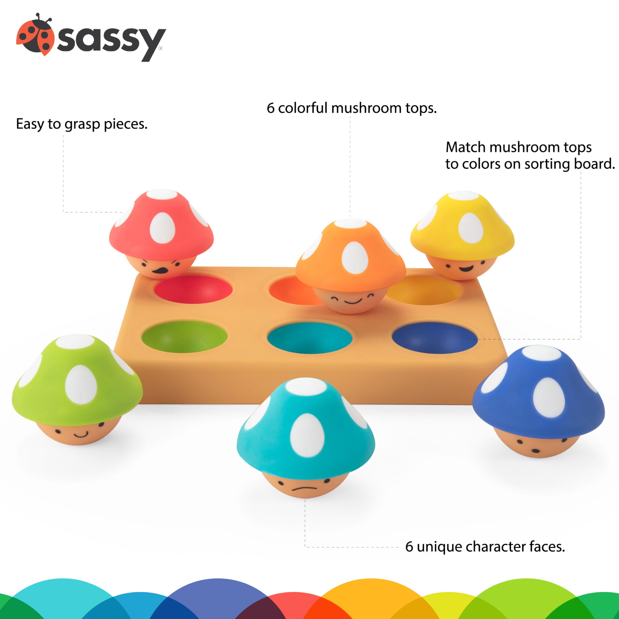 Sassy Matching Mushrooms - Fine Motor Skills & Emotional Learning Toy for Babies 2