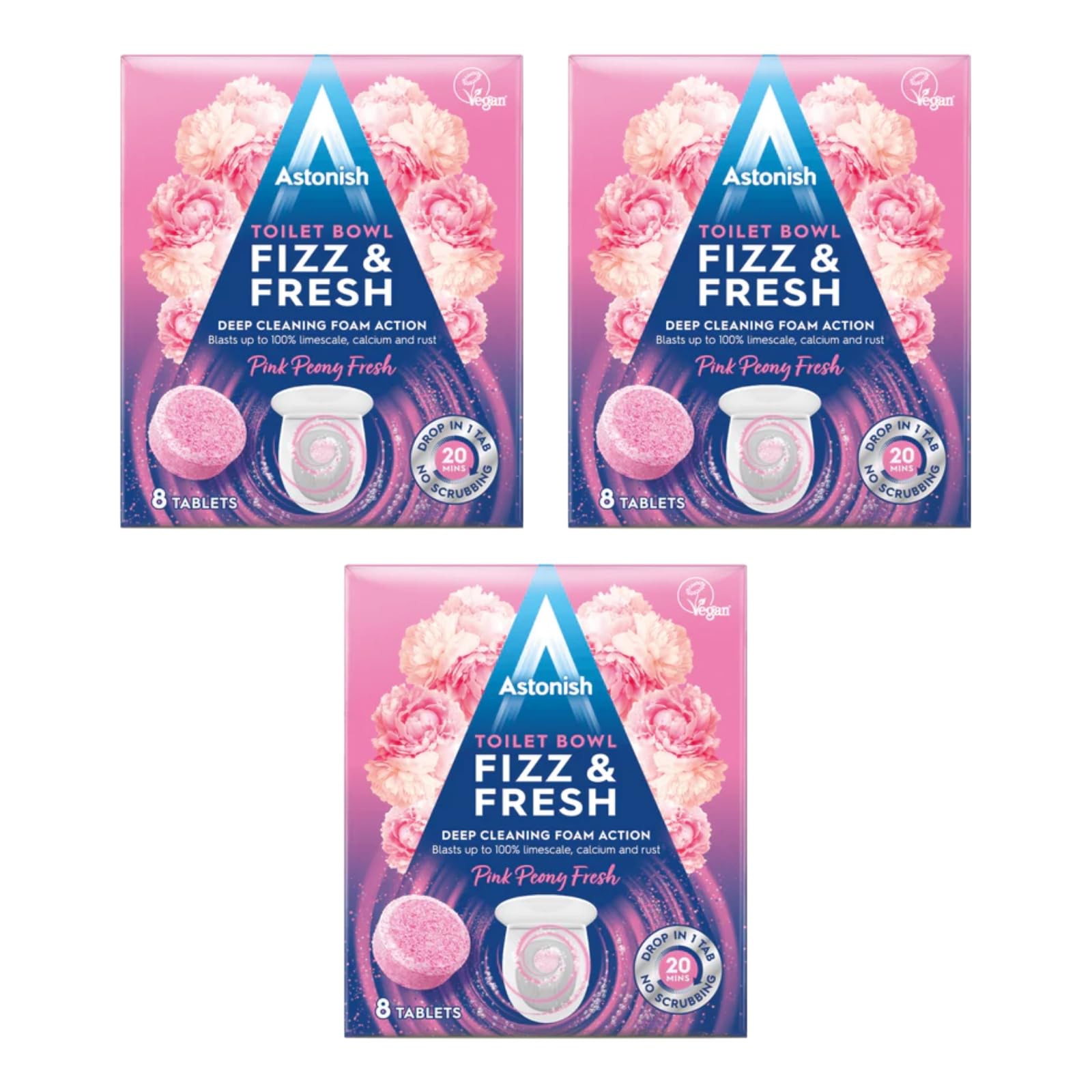 Astonish Fizz & Fresh Toilet Bowl Tablets - Pink Peony Fresh, Deep Cleaning Foam Action Tabs