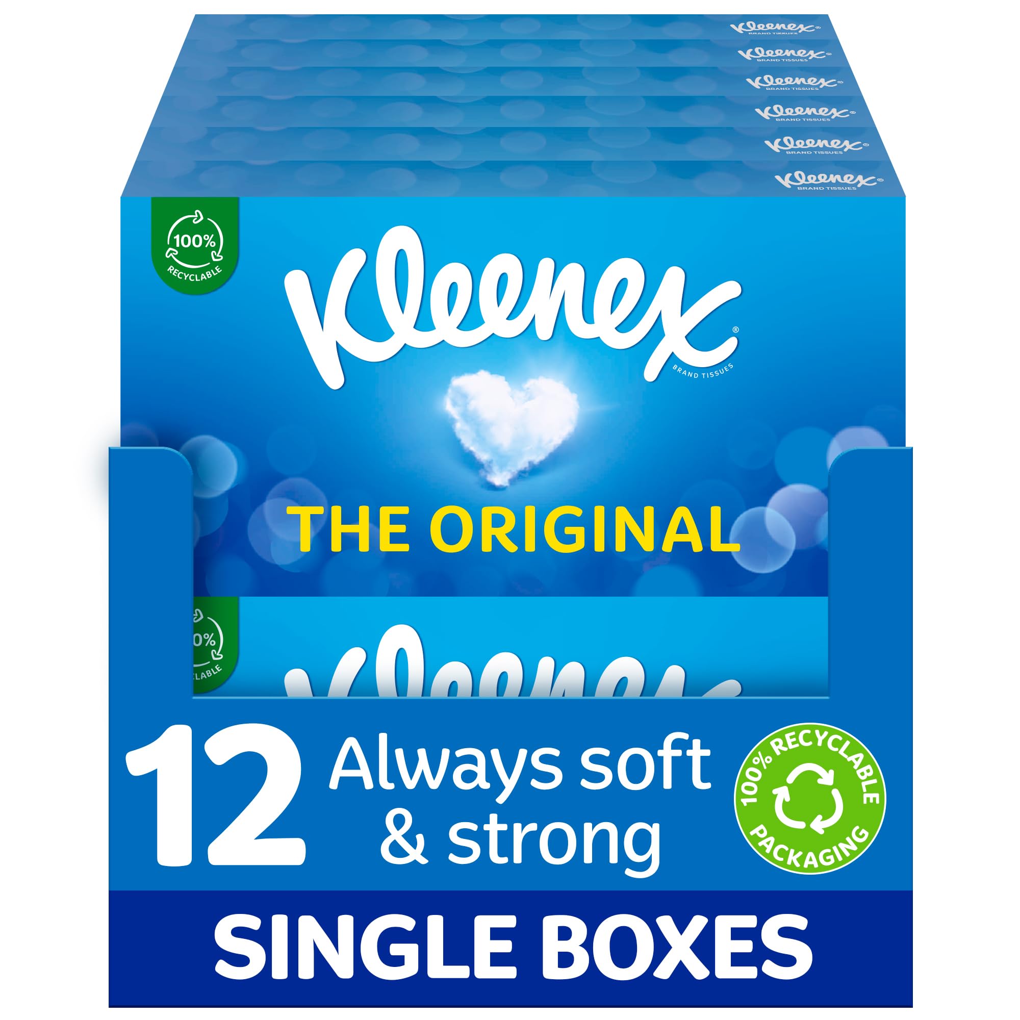 Kleenex Original Facial Tissues - Pack of 12 Boxes (768 Tissues) - Soft & Strong 3-Ply Tissues with Touch of Cotton 7
