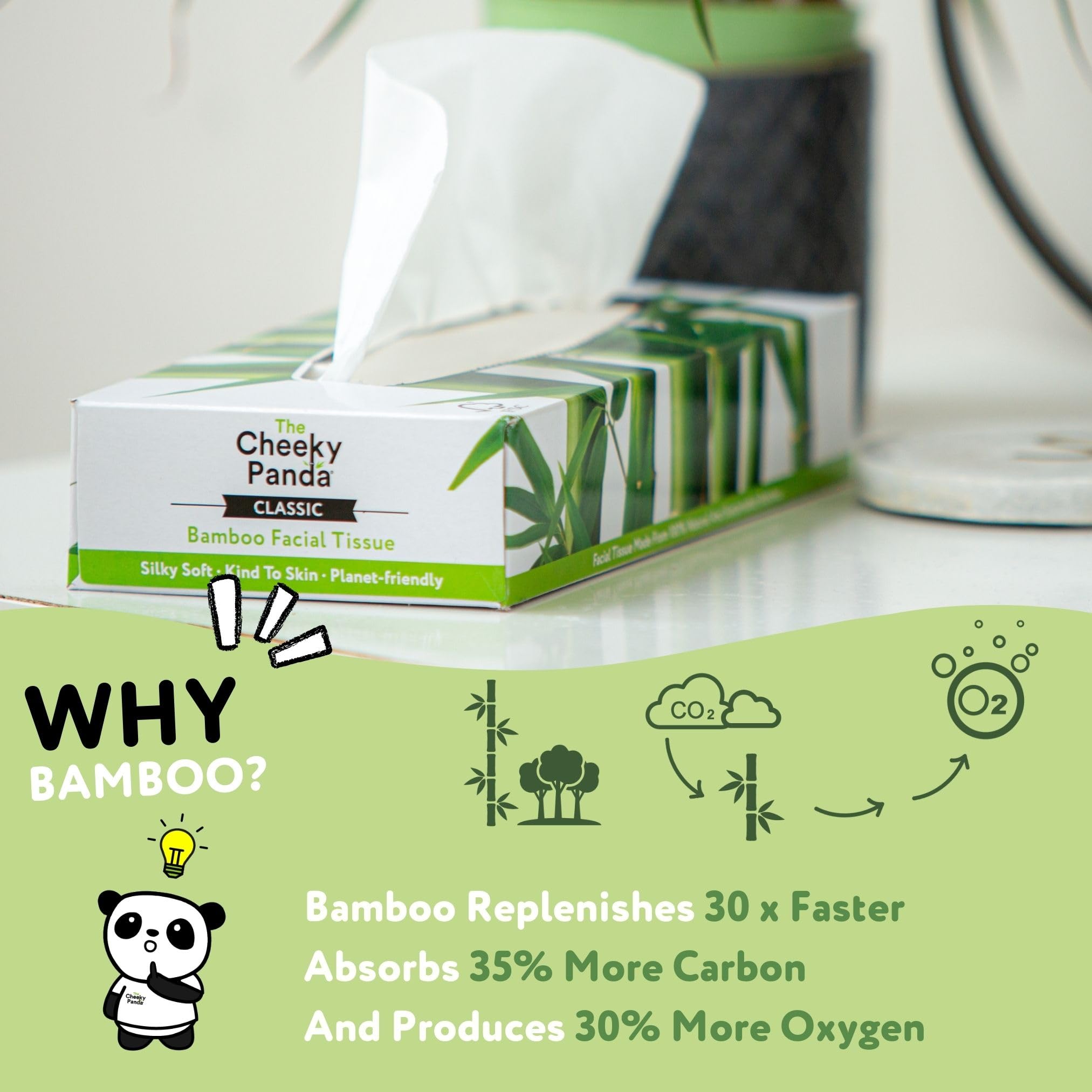The Cheeky Panda – Bamboo Facial Tissues 3-Ply Flat Box (80 Tissues) Hypoallergenic, Plastic-Free, Eco-Friendly 7