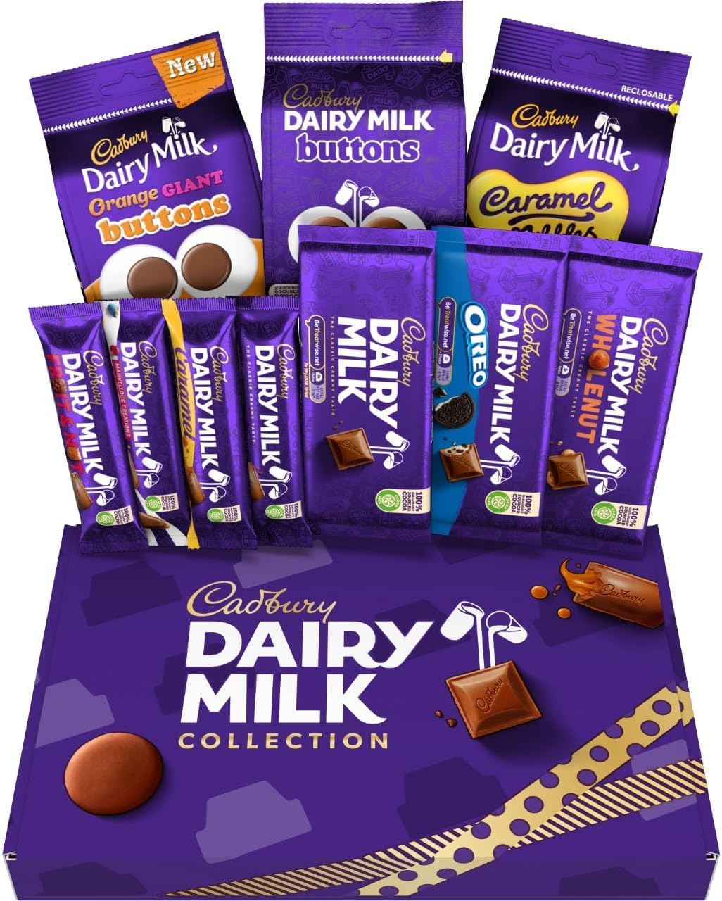 Cadbury Dairy Milk Big Night In Deluxe-Geschenkkorb mit 10 verschiedenen Schokoriegeln