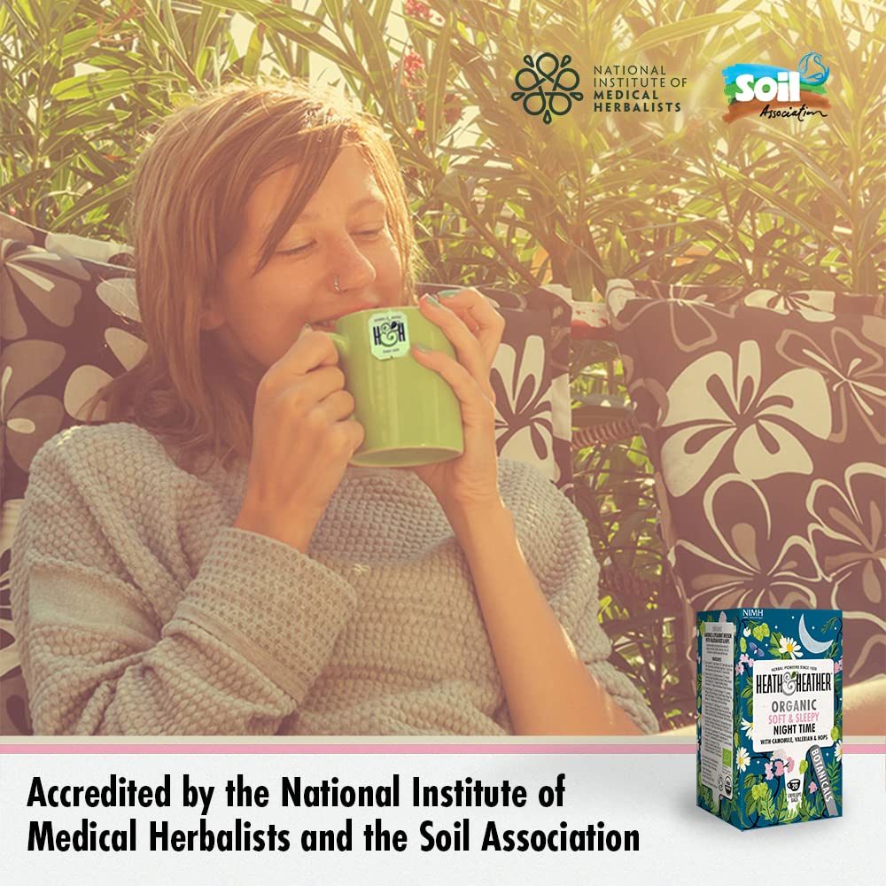 Heath & Heather Organic Soft & Sleepy Night Time Tea Bags (6 x 20) - 120 Total Herbal Tea Infusions with Camomile, Valerian & Hops 8