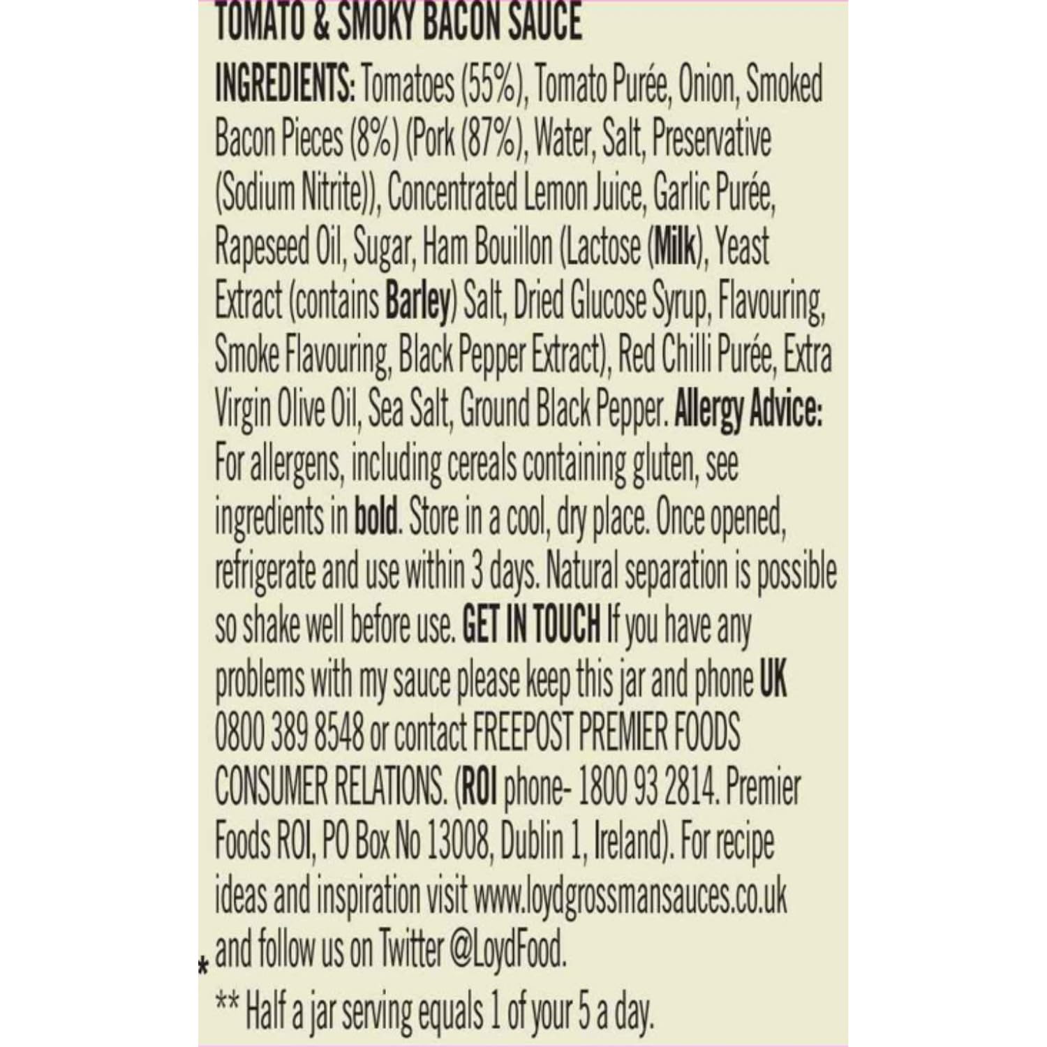 Loyd Grossman Italian Tomato & Smoked Bacon Sauce – Rich Tomato Base with Smoked Bacon & Red Chilli, 350g 7