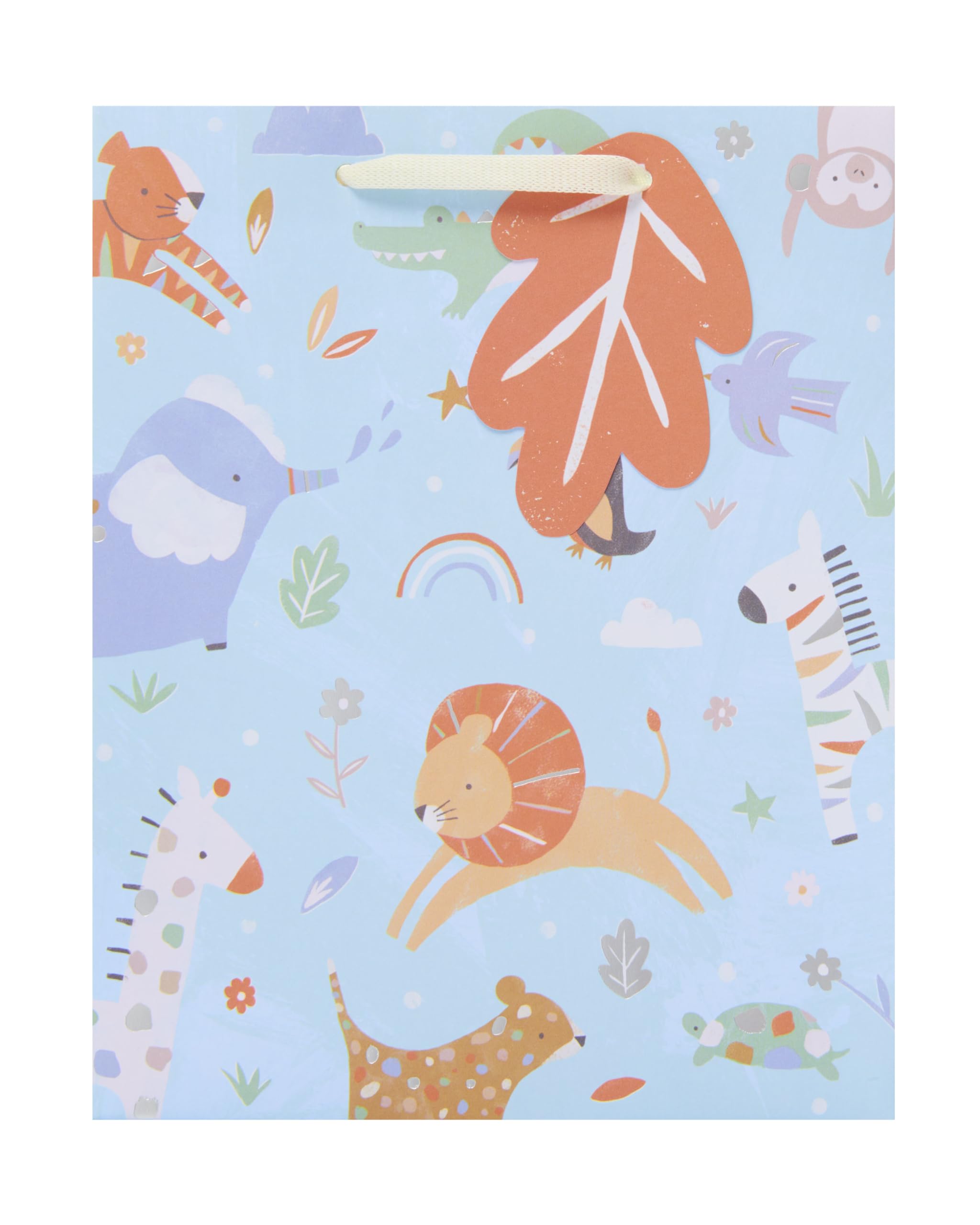 UK Greetings Medium Gift Bag for Baby Boy/New Parents | Animal Design with Foil Details | Blue 5