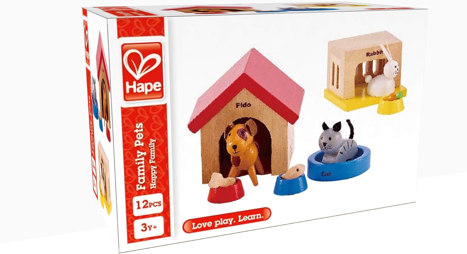 Hape Family Pets Wooden Playset - Dog, Cat, Bunny with Homes & Food Bowls for 3+ Years 4