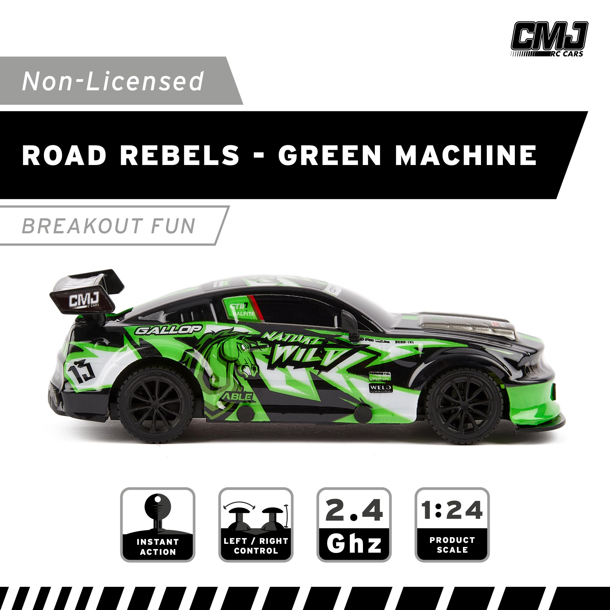 CMJ RC Cars Road Rebel Green Machine - 1:24 Scale High-Speed 2.4GHz Remote Control Racing Car 7