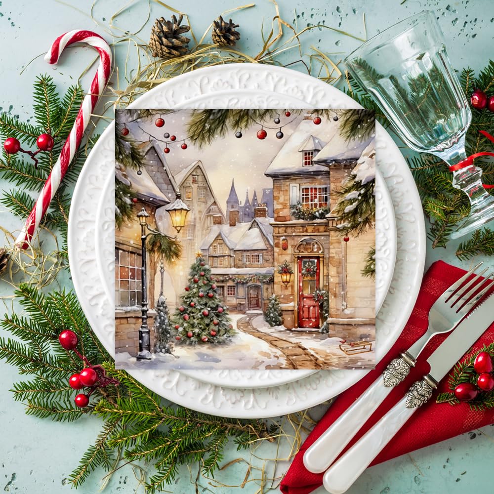 Anniversary House Cosy Christmas Village Luxury 3-Ply Napkins 3