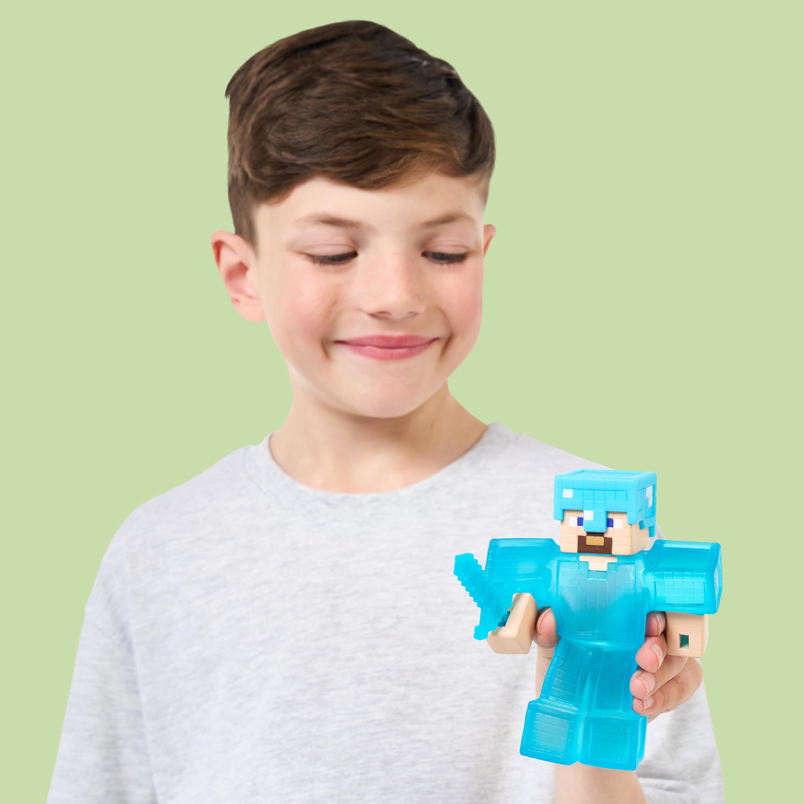 Heroes of Goo Jit Zu Minecraft Steve Figure - Stretchy Squishy Collectible with Diamond Piece, 4+ Years