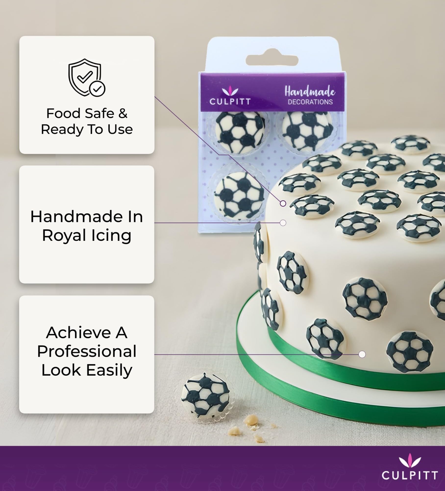 Culpitt Football Sugar Pipings - Edible Cupcake Toppers | Pack of 12 | Royal Icing