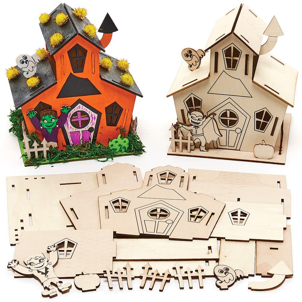 Baker Ross FX184 Haunted House Wooden Craft Kit - Pack of 2, Halloween Decoration