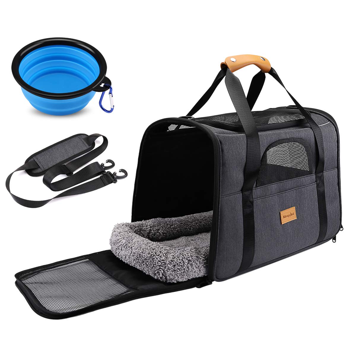 Morpilot Soft-Sided Pet Carrier - Airline Approved, Breathable Mesh, Includes Foldable Bowl | 44cm L x 31cm W x 34cm H