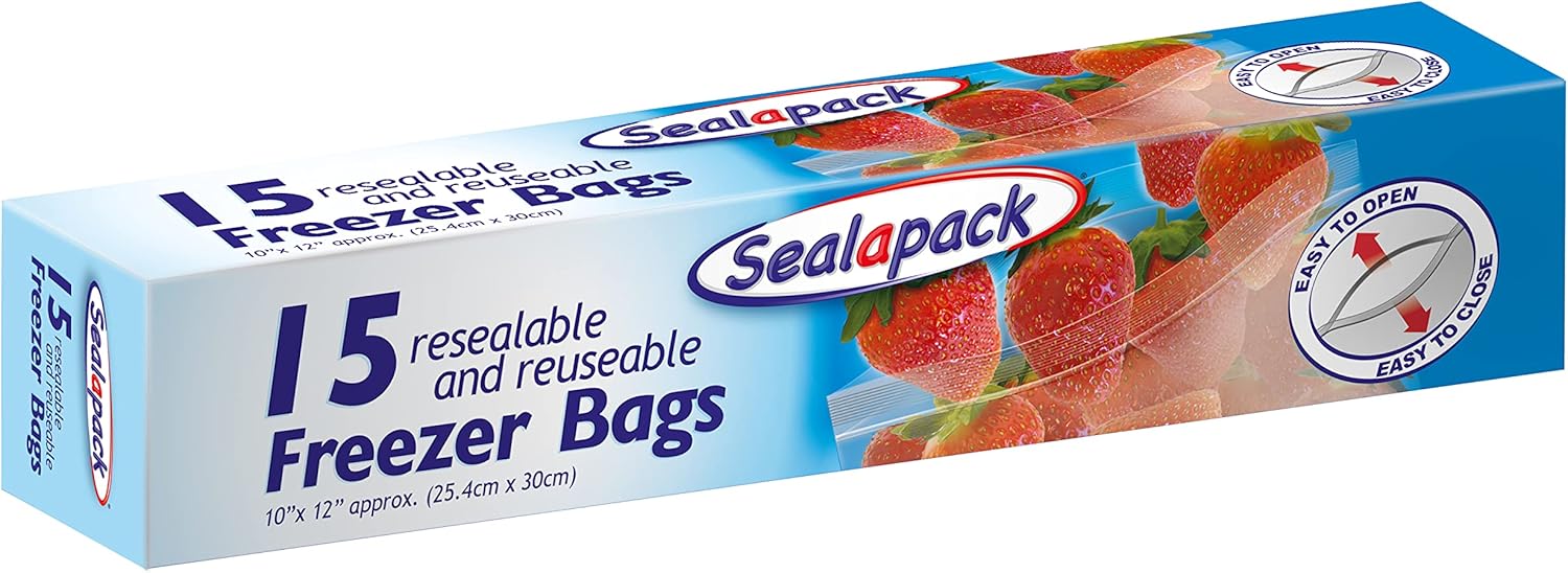 Sealapack Extra Large Reusable Freezer Bags - 10" x 12" Resealable Food Storage Bags (Pack of 15)