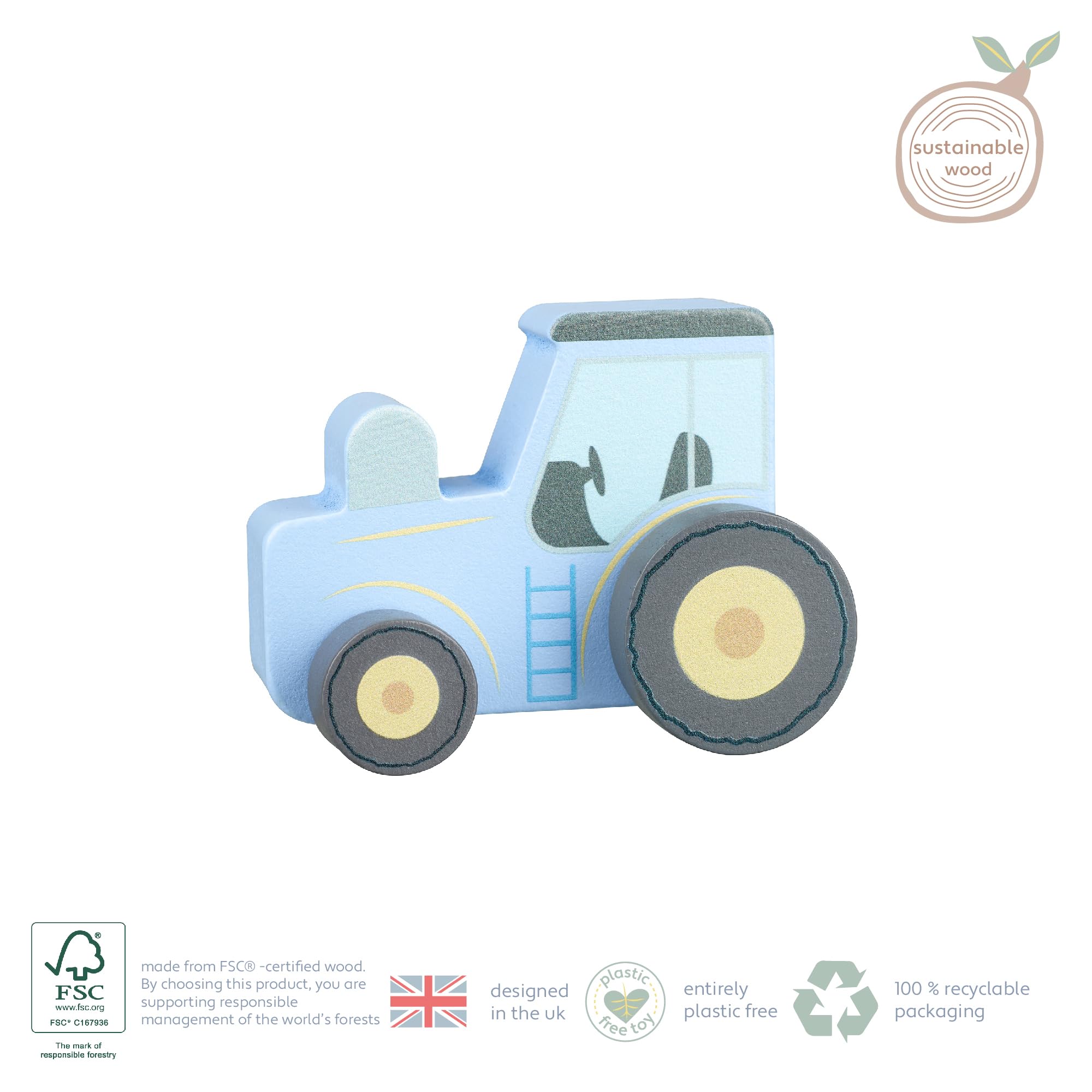 Orange Tree Toys OTT07634 Wooden Push Toy - Educational Farm Tractor for Toddlers 12 Months+ 6