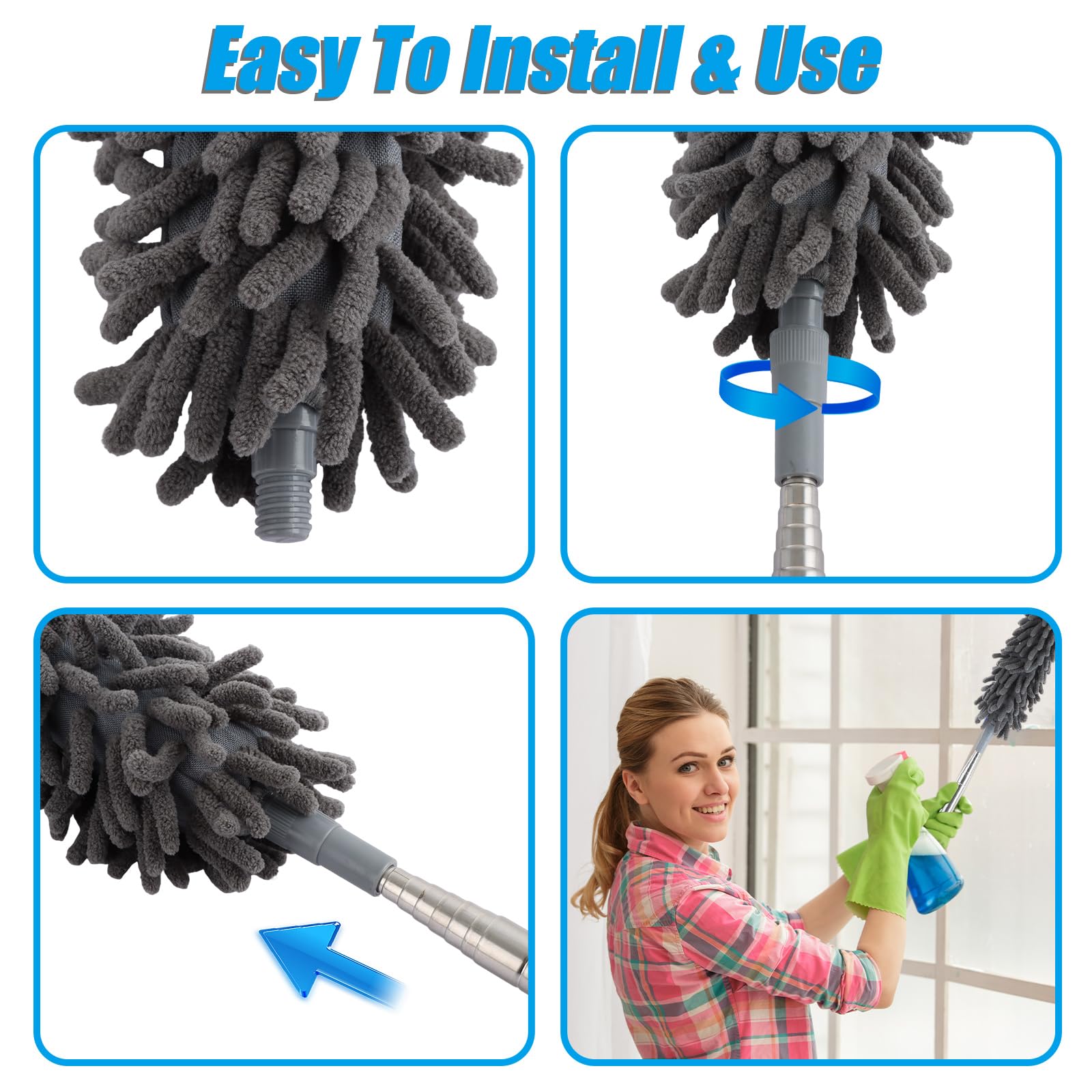 ASelected - Extendable Microfiber Duster with Telescopic Stainless Steel Handle for Home Cleaning 6