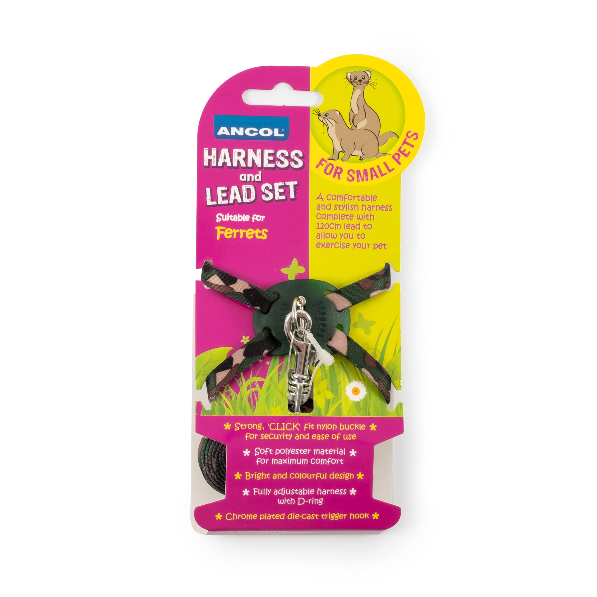 Ancol Ferret Harness and Lead Set | Fully Adjustable | Soft Polyester Material
