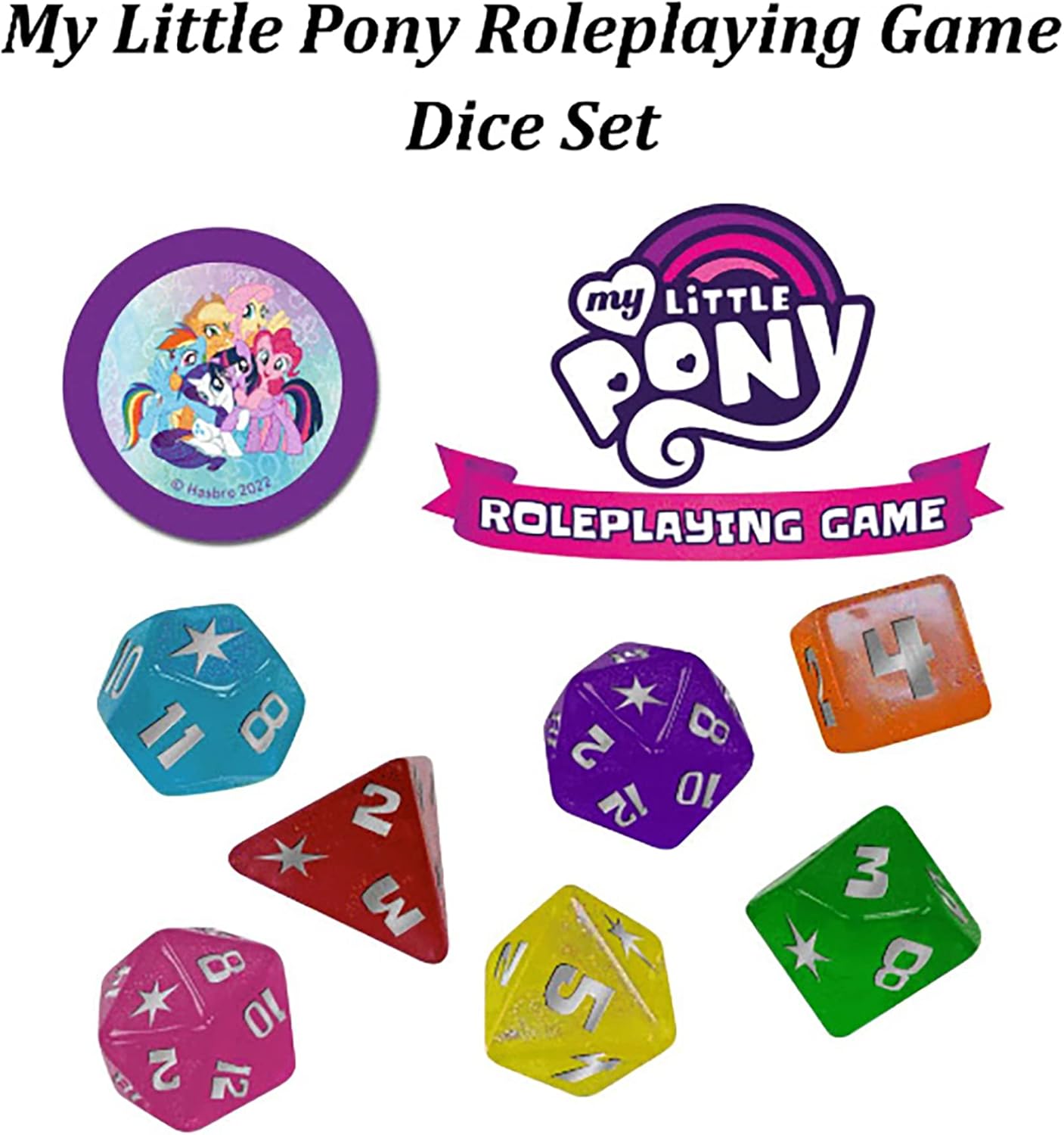 Renegade Game Studios My Little Pony Roleplaying Game Dice Set - 8-Piece RPG Accessory with Themed Dice and Coin 6