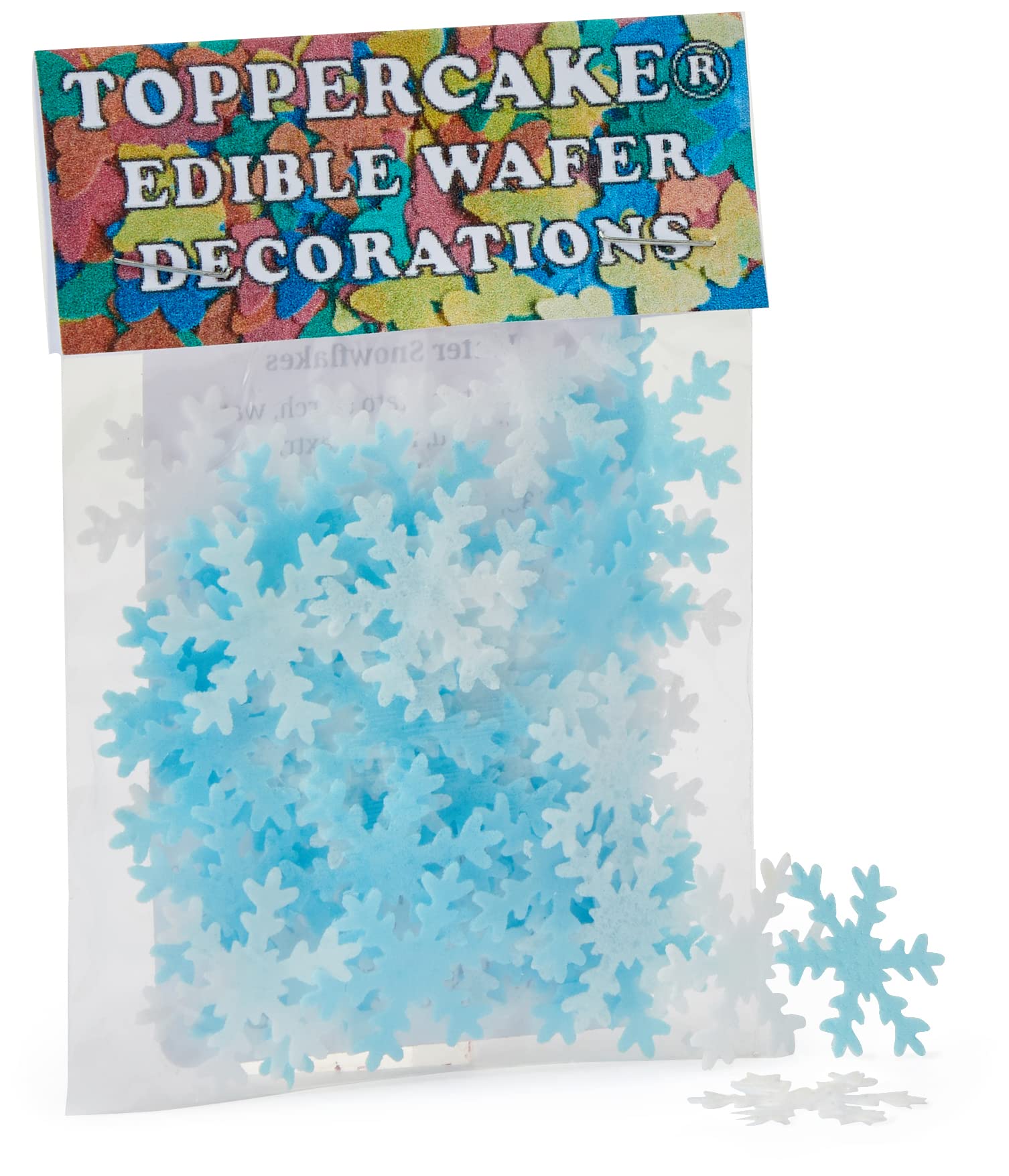 Toppercake Edible Wafer Snowflake Cake Toppers - Blue and White, 48-Piece Pack