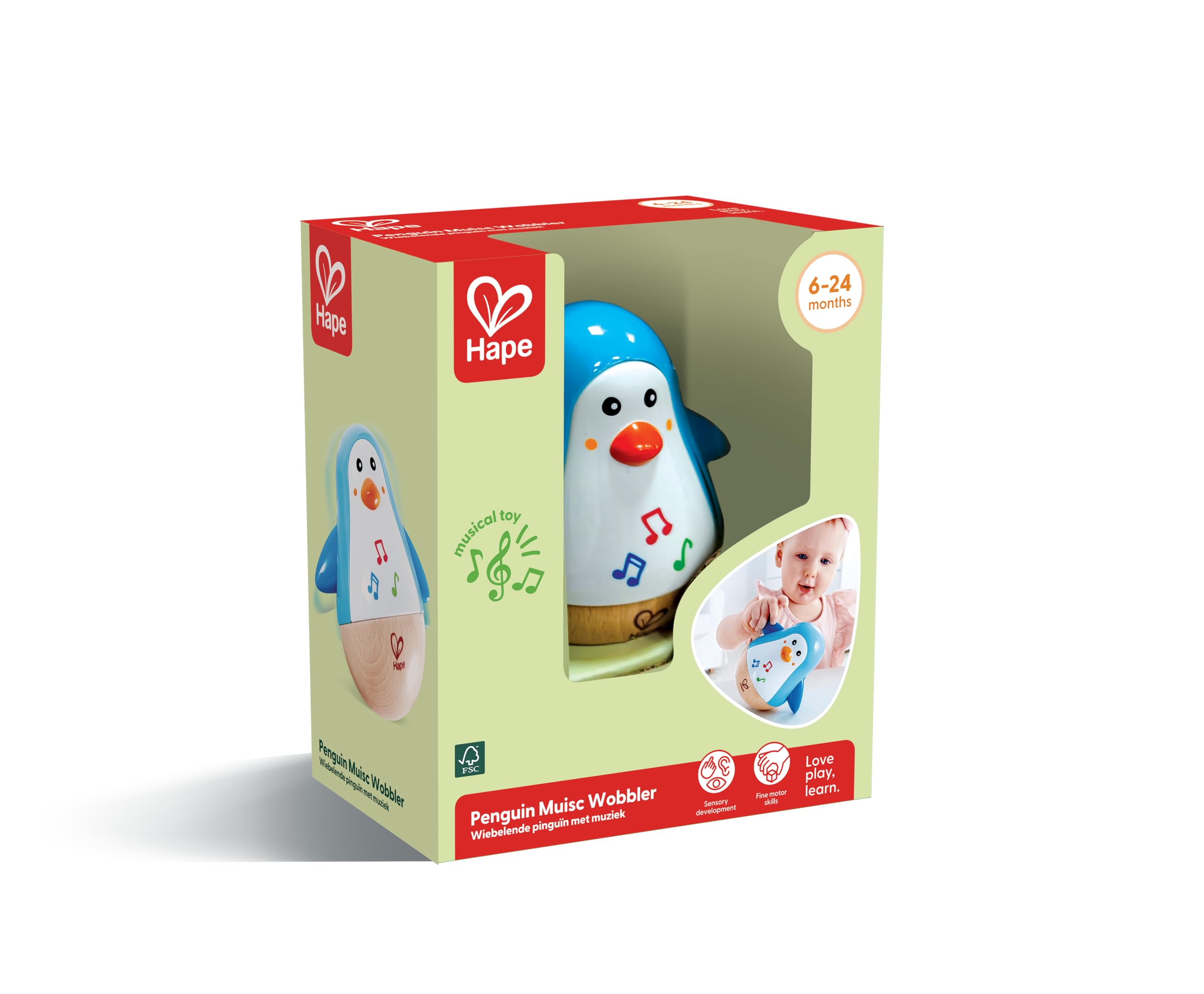 Hape Penguin Musical Wobbler - Roly-Poly Toy with Soothing Tinkling Sounds for Babies 6 Months+ 8