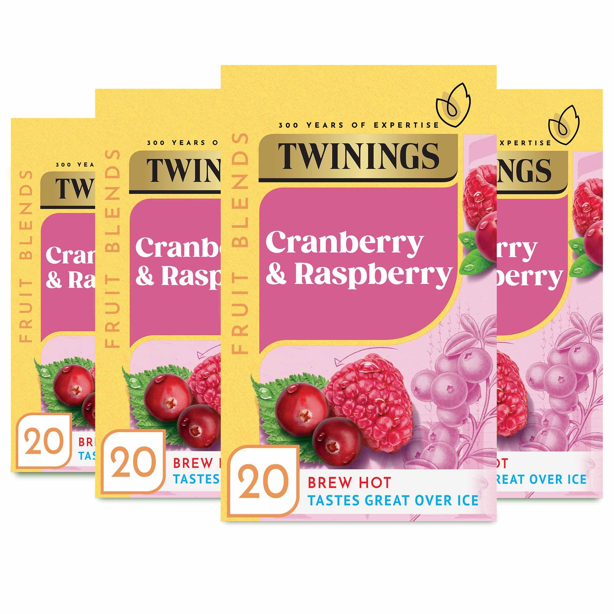 Twinings - Cranberry & Raspberry Fruit Infusion Tea 80 Biodegradable Bags (4 x 20) Caffeine-Free Herbal Vegan Tea