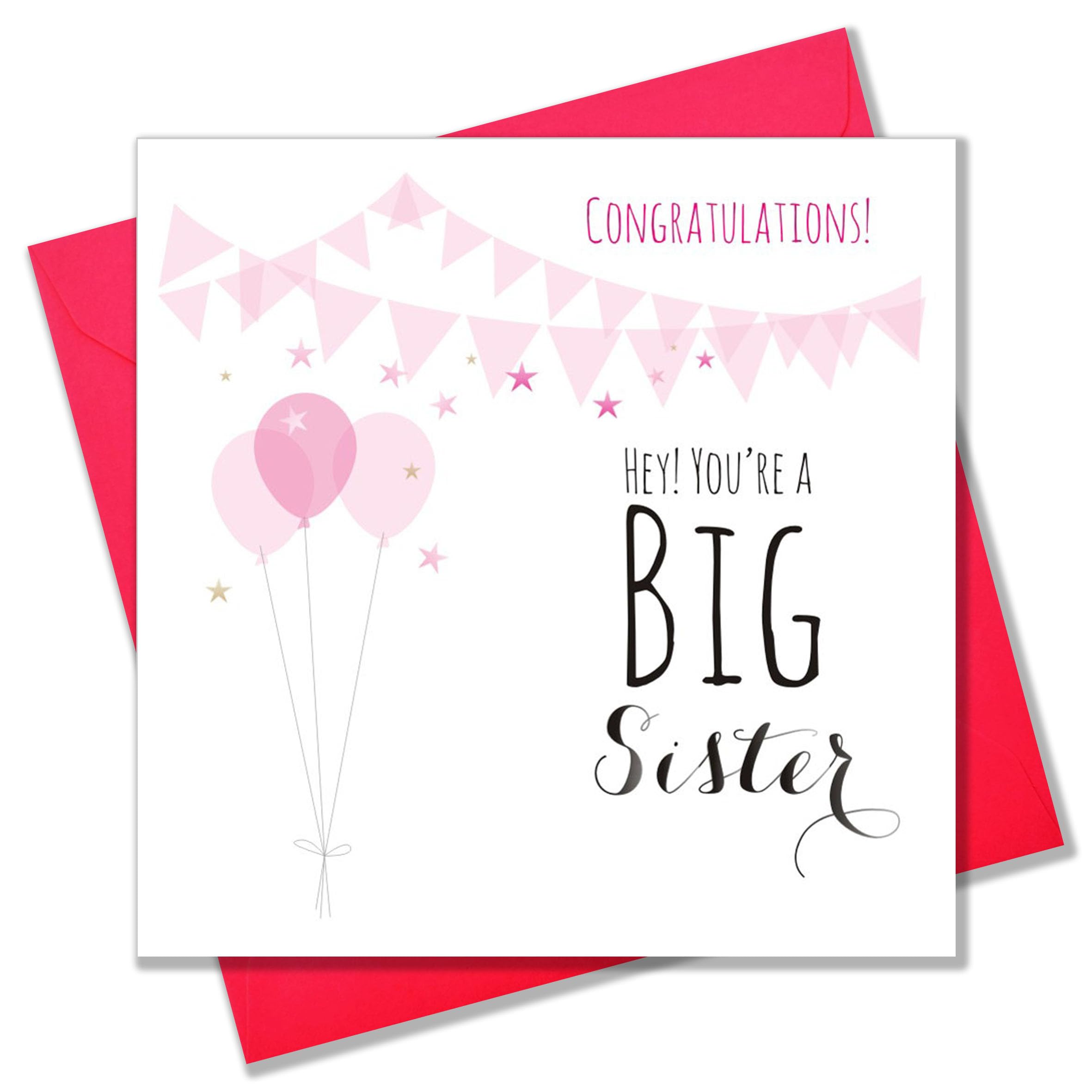 Claire Giles Greeting Cards Hey! You're a Big Sister Baby Announcement Card | 150x150mm Pink 1
