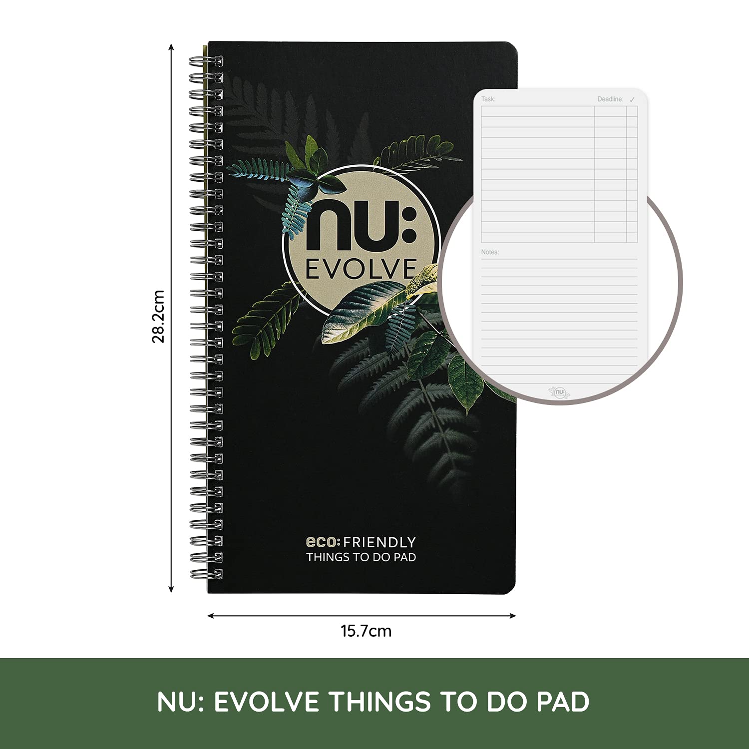 nu: Evolve Things to Do Pad Wirebound Notebook - Recycled, 80gsm Paper, Black | 120 Pages 2