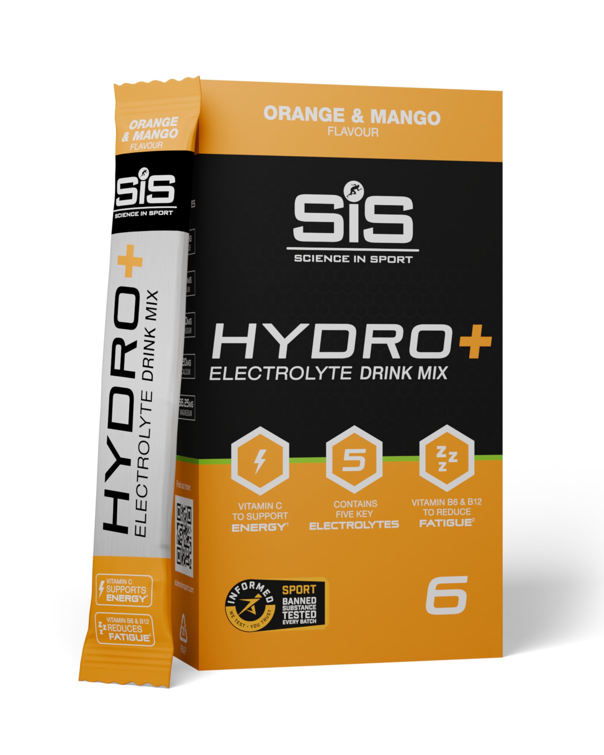 Science in Sport Hydro+ Electrolytes Powder Sachets - 5 Essential Electrolytes | Orange Mango | 6 Servings