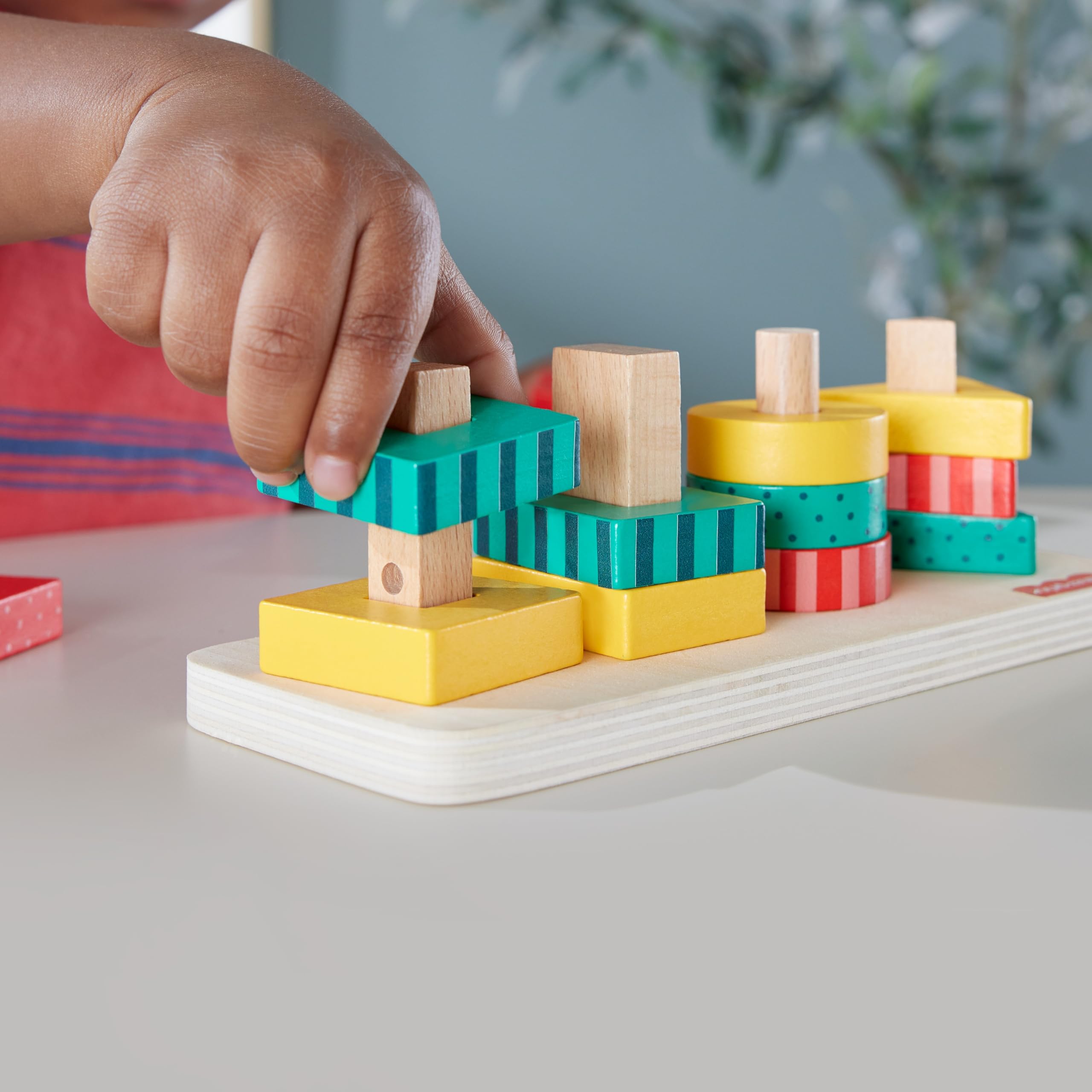Fisher-Price Toddler Sorting Toy Wooden Shape Stacker, 13 Wood Pieces for F 6
