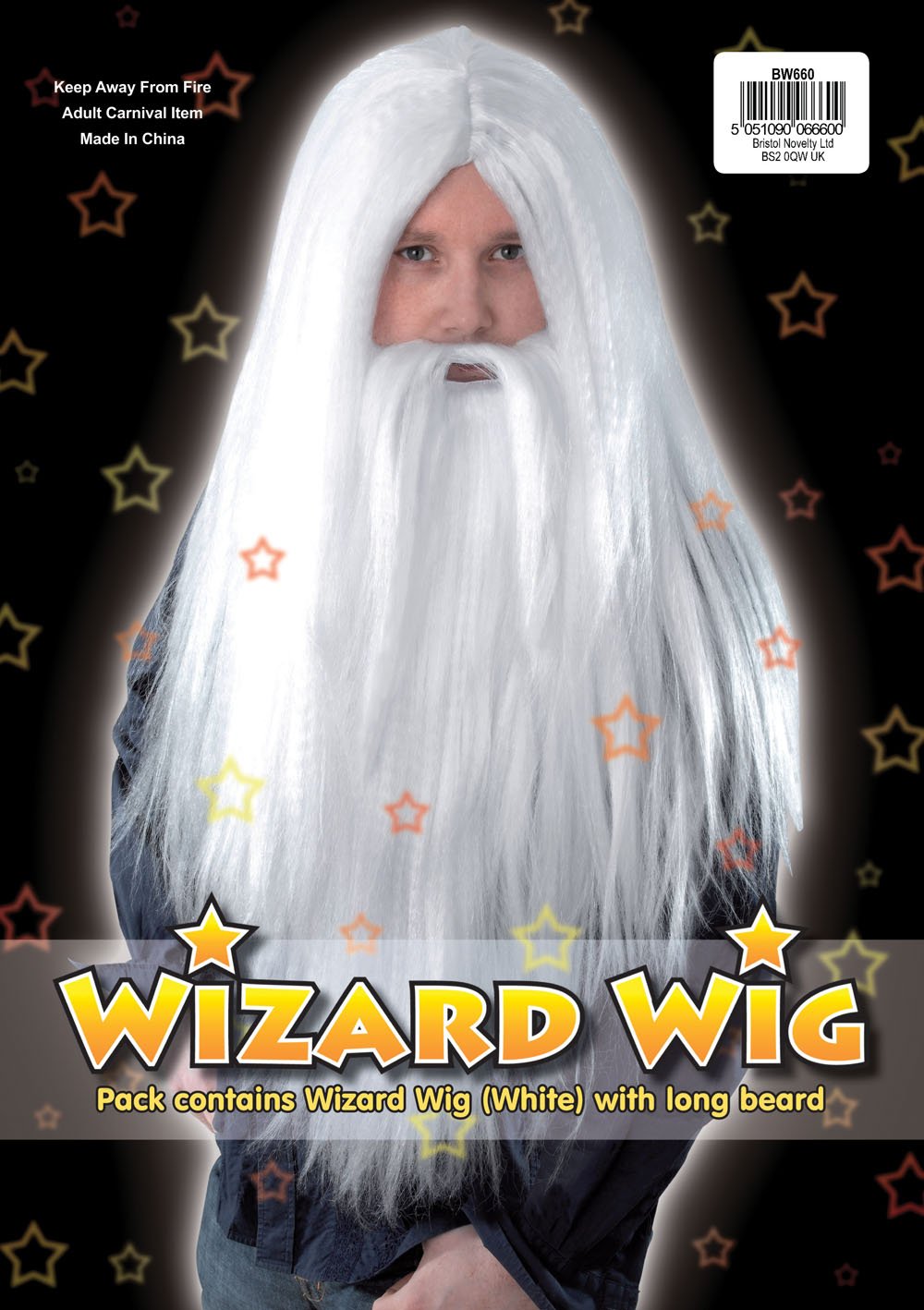 Bristol Novelty Wizard Wig and Long Beard, White, One Size