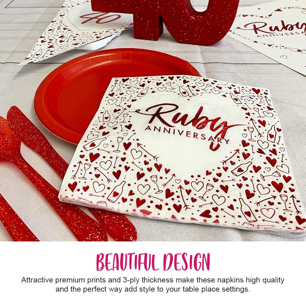 Anniversary House Ruby 40. Jubiläum, 3-lagige Lunchservietten | 16er-Pack 6