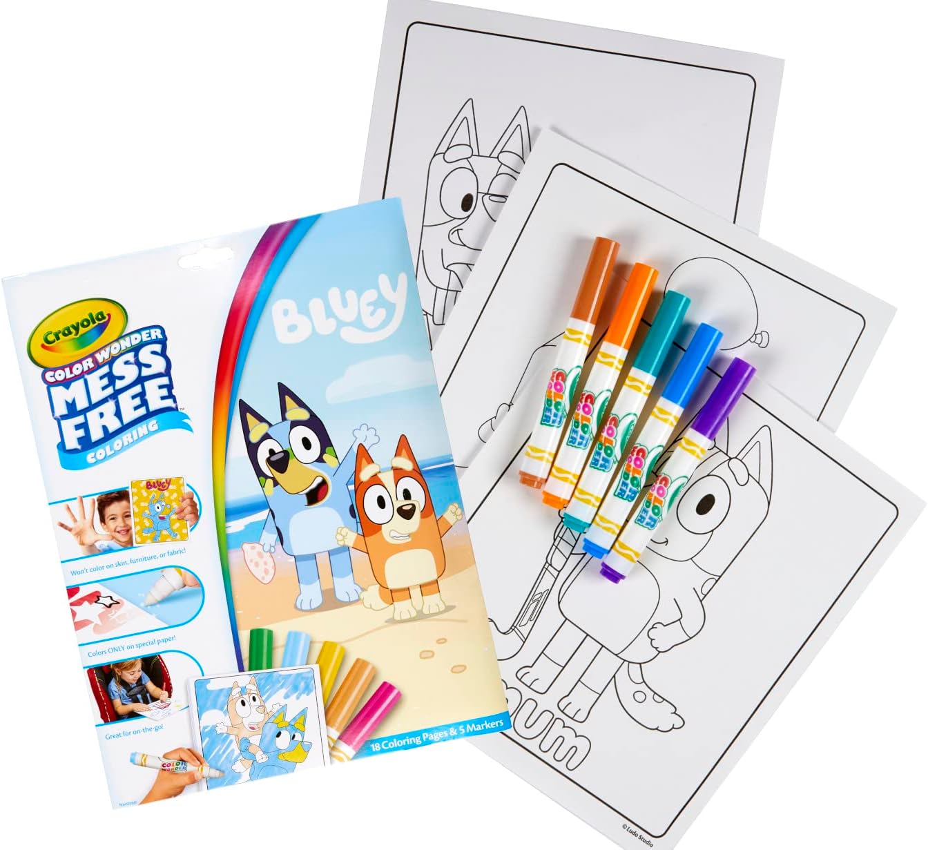 CRAYOLA - Bluey Colouring Mess-Free Book with 5 Markers 6
