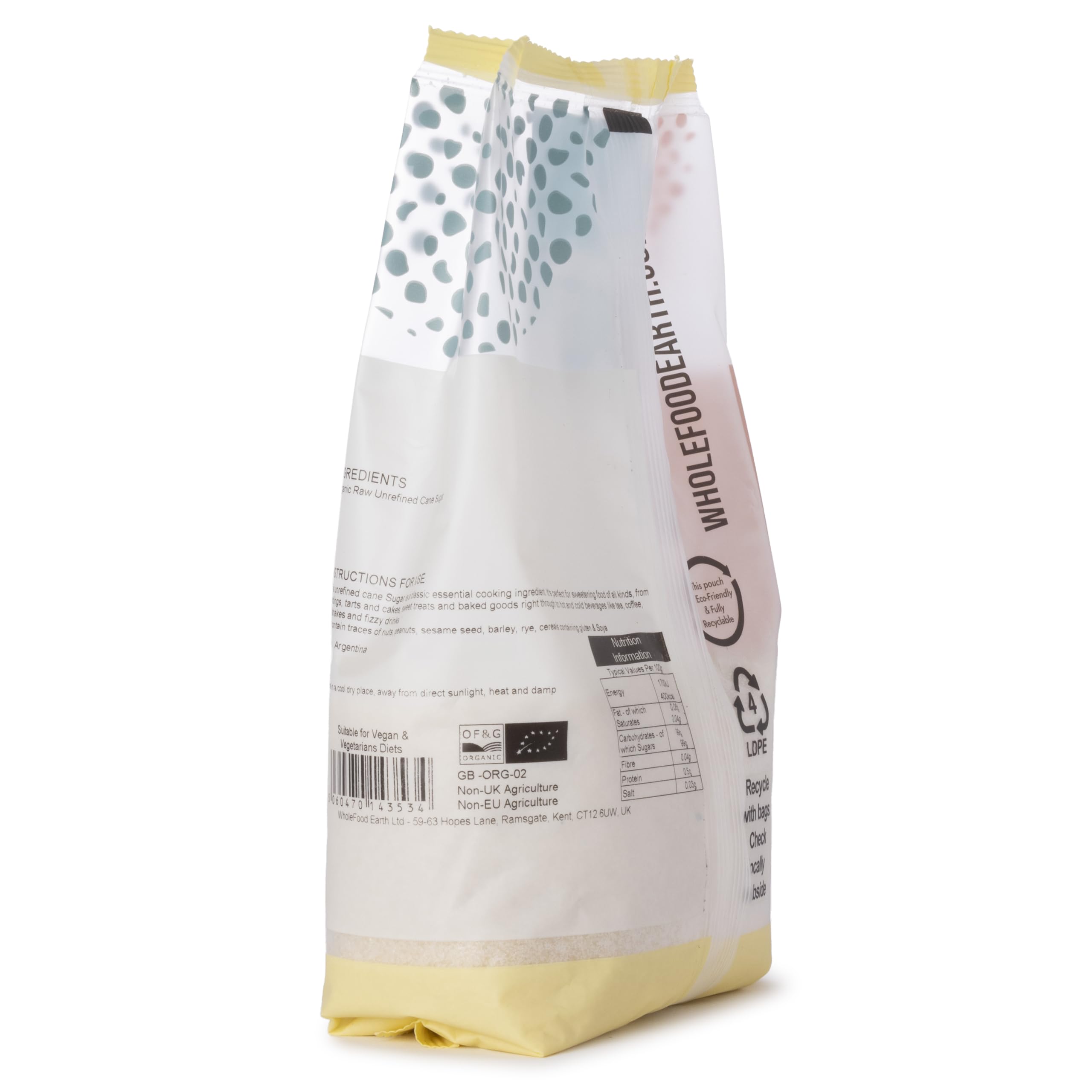 Wholefood Earth Organic Golden Cane Sugar - 500g | Unrefined | Vegan