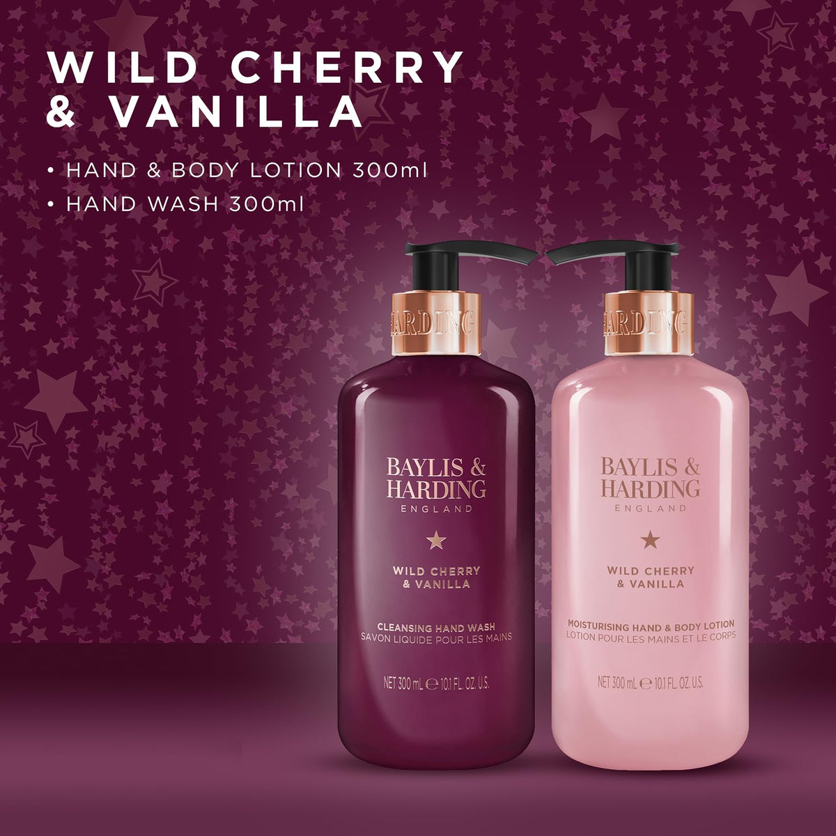Baylis & Harding Midnight Cherry Luxury Hand Care Gift Set - Vegan Friendly, 2 x 300ml