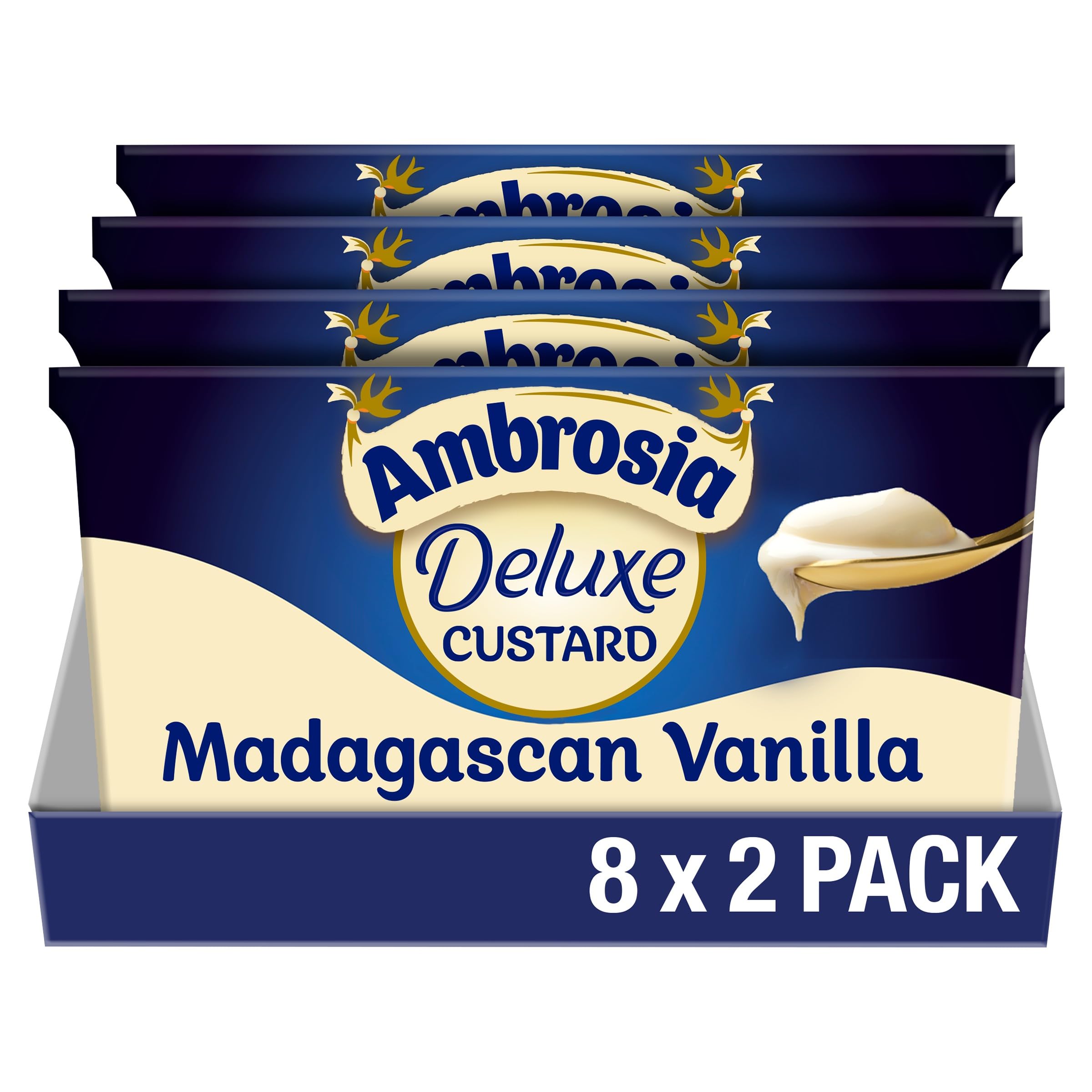 Ambrosia Deluxe Instant Custard Pots, Madagascan Vanilla, Pack of 8 (2 x 120g Pots)