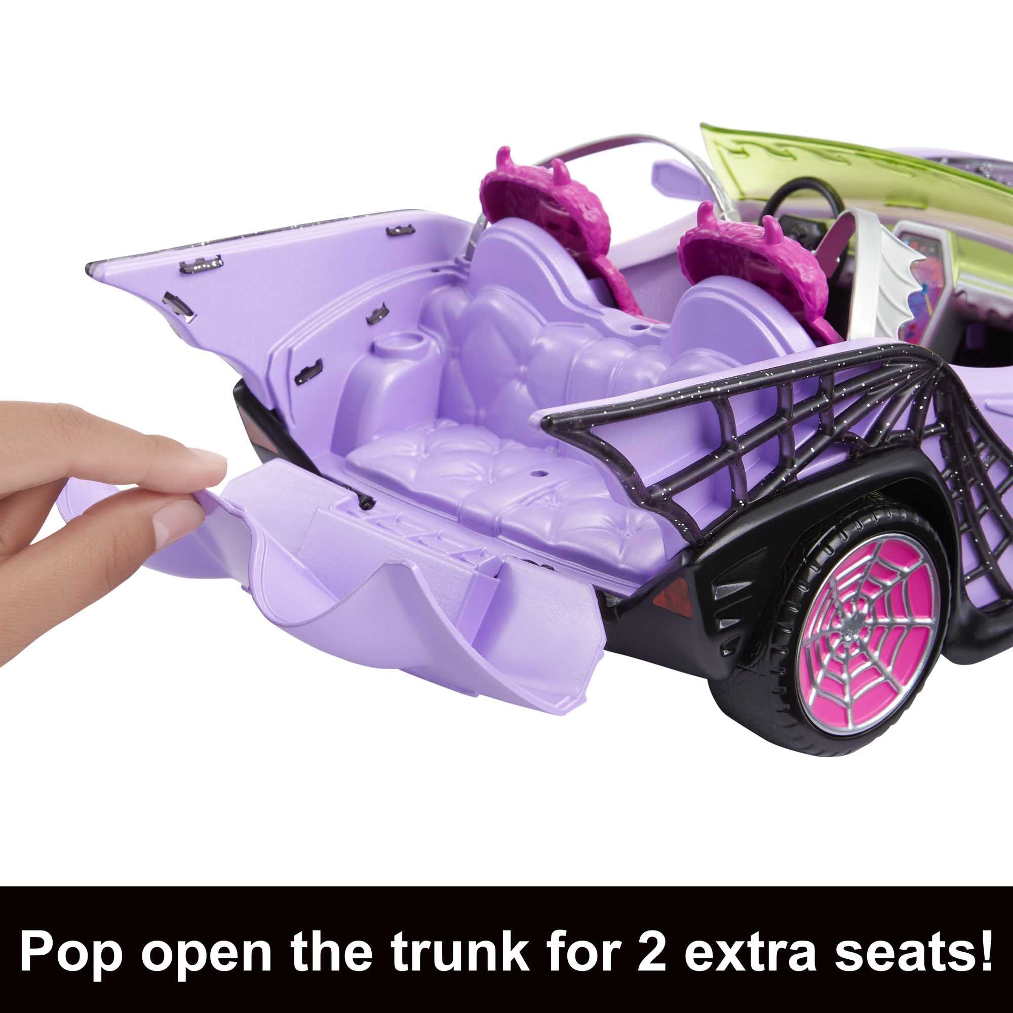 Monster High Ghoul Mobile - Purple Toy Car with Pet & Coffin Cooler Accessories 8