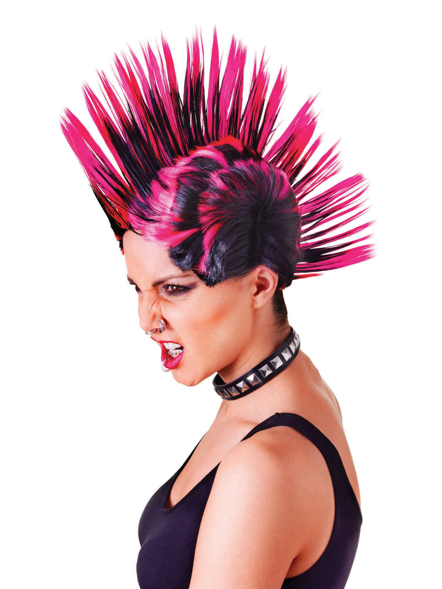 Bristol Novelty Pink & Black Female Mohican Wig - Eye-Catching Design | Synthetic Fibre | One Size