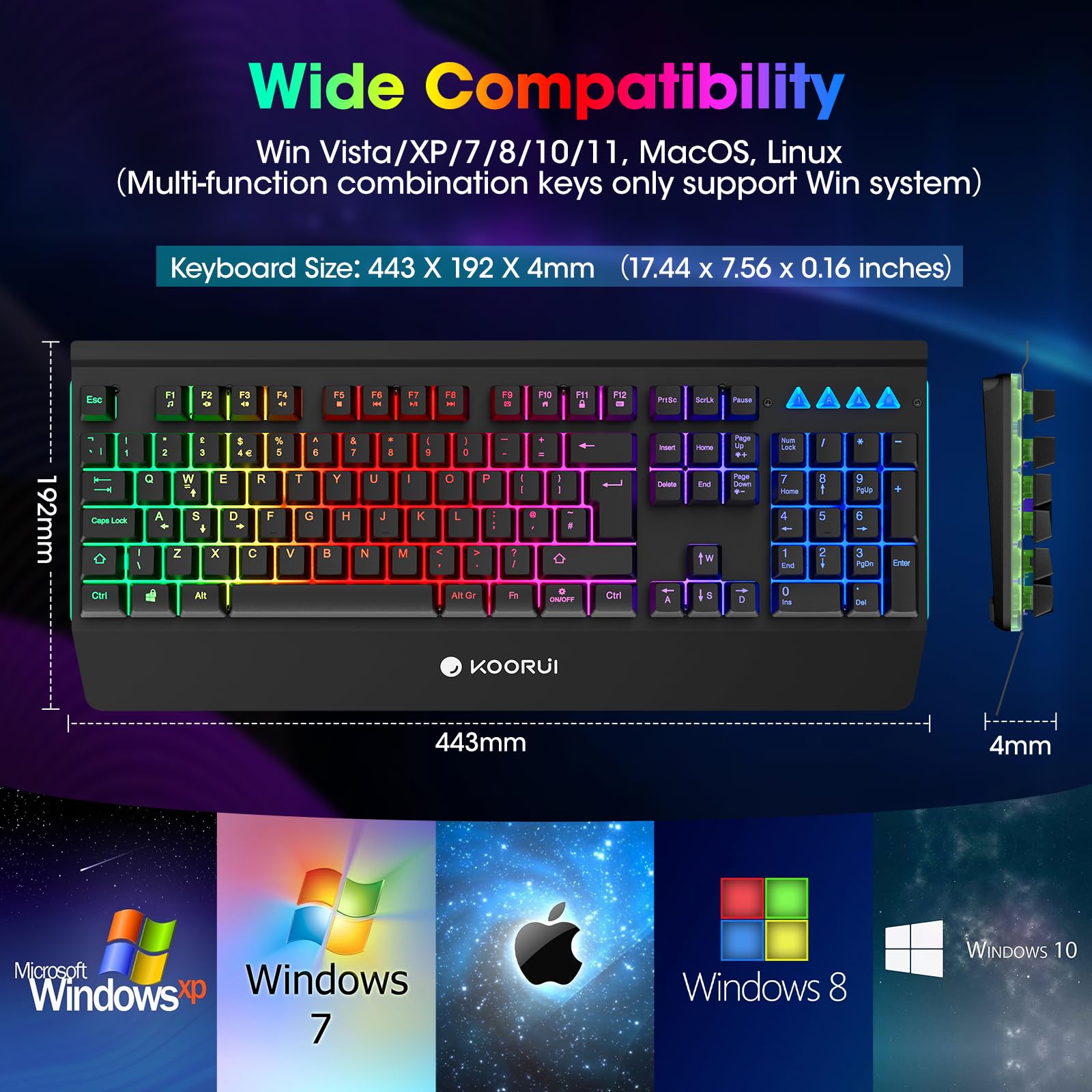 KOORUI Gaming-Tastatur – Kabelgebundene mechanische taktile Schalter RGB-Hintergrundbeleuchtung 104-Tasten PC &amp; Mac 6